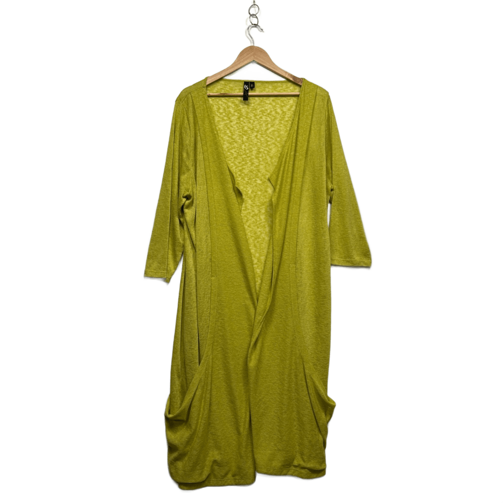 Taking Shape Chartreuse Lime Green  Open Front Longline Knit Cardigan Size 22