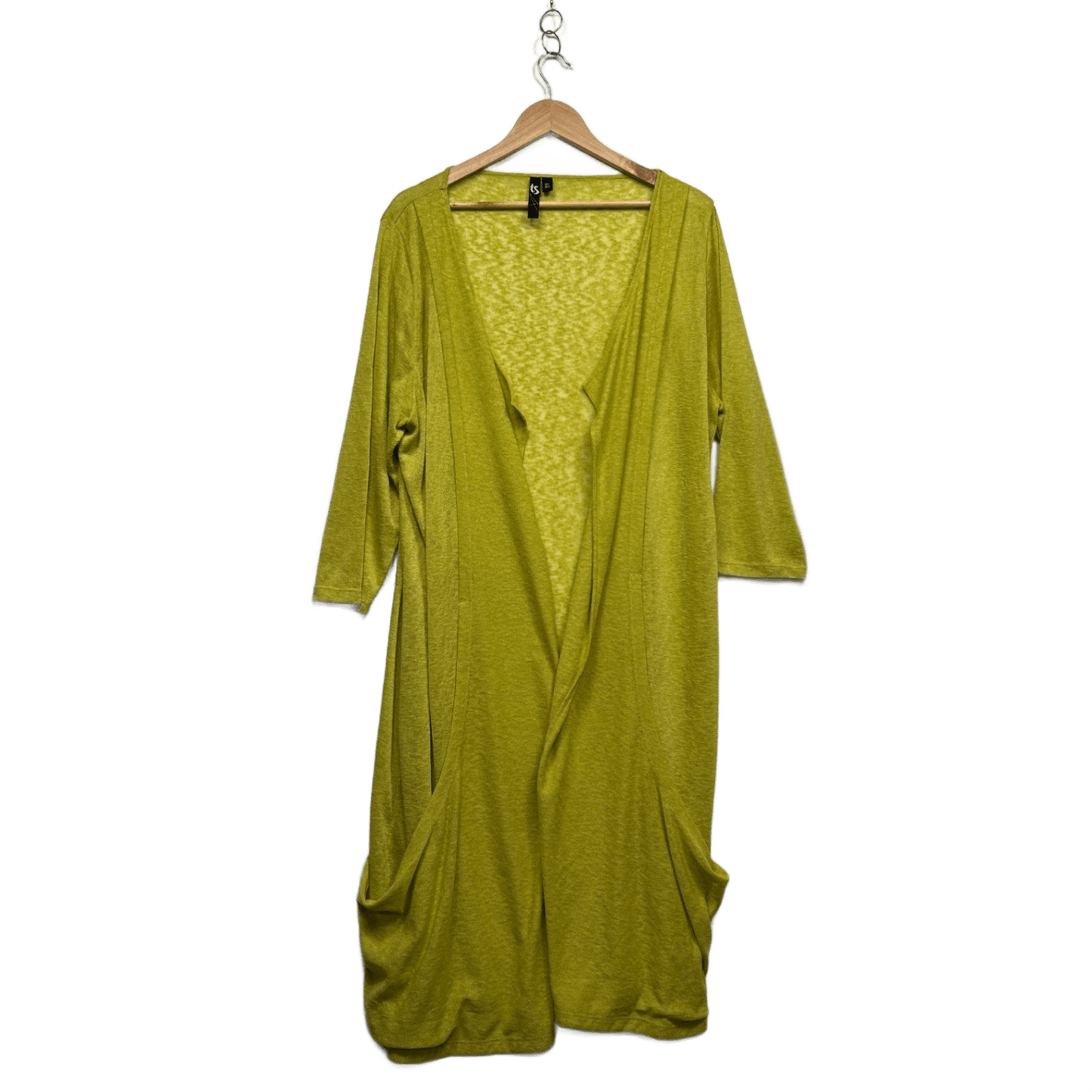 Taking Shape Chartreuse Lime Green  Open Front Longline Knit Cardigan Size 22