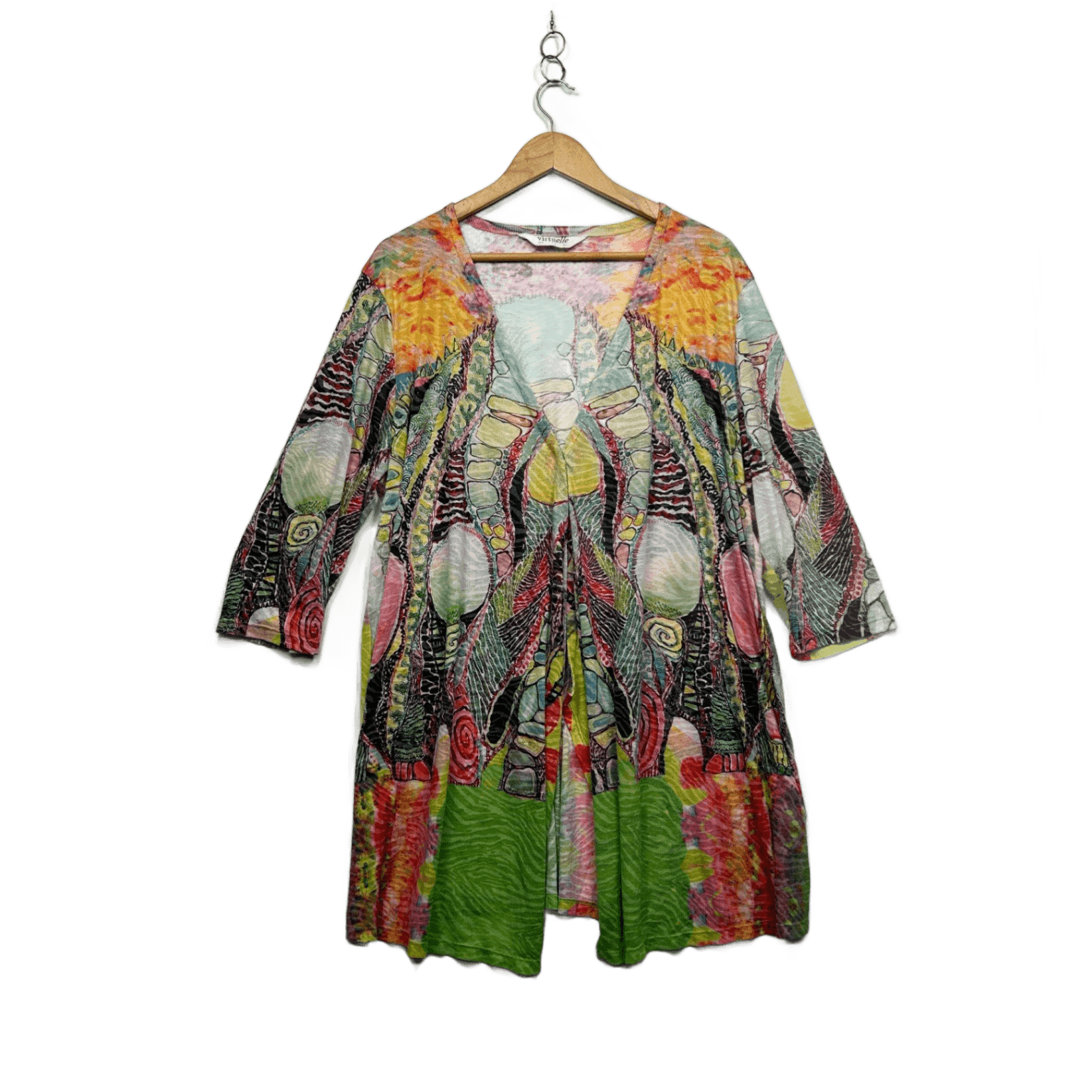 Virtuelle Multicoloured Long Sleeve Open Front Top Size 18 Plus Medium