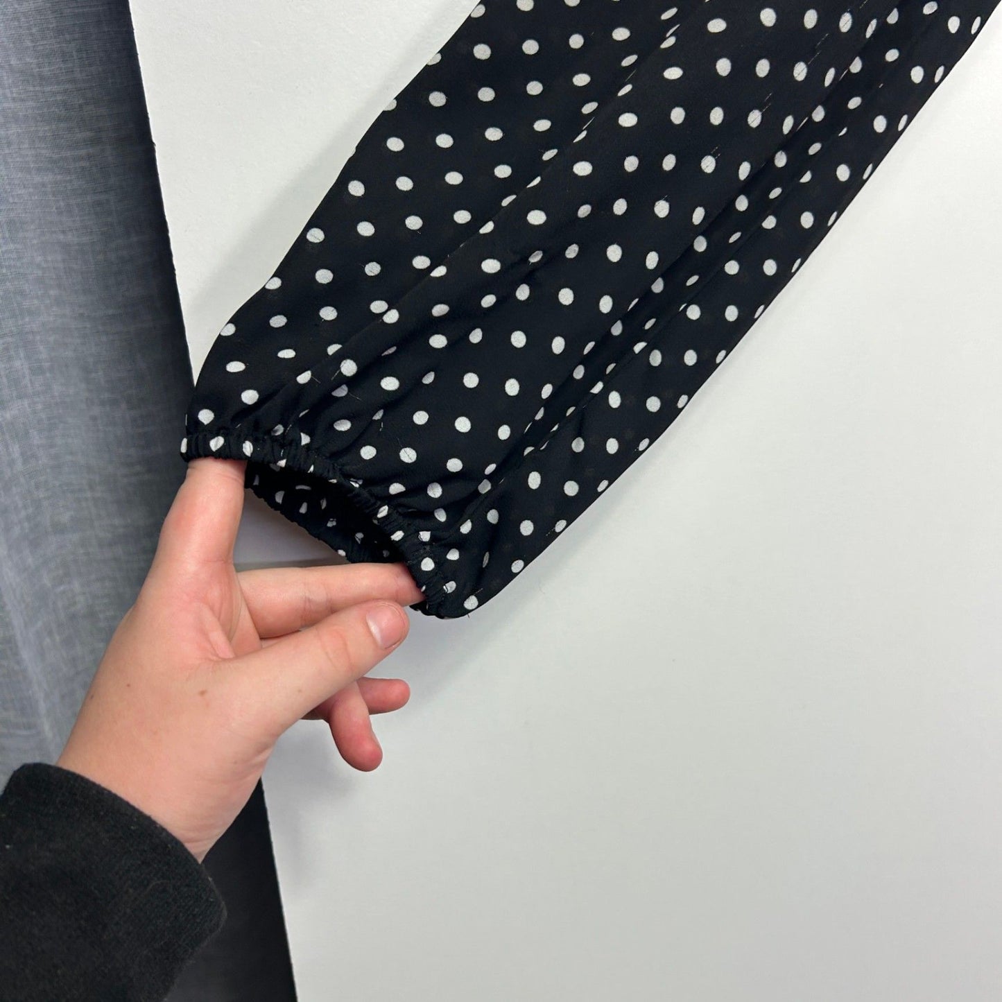 Forever New Black White Long Sleeve Polka Dots Top Blouse Size 12