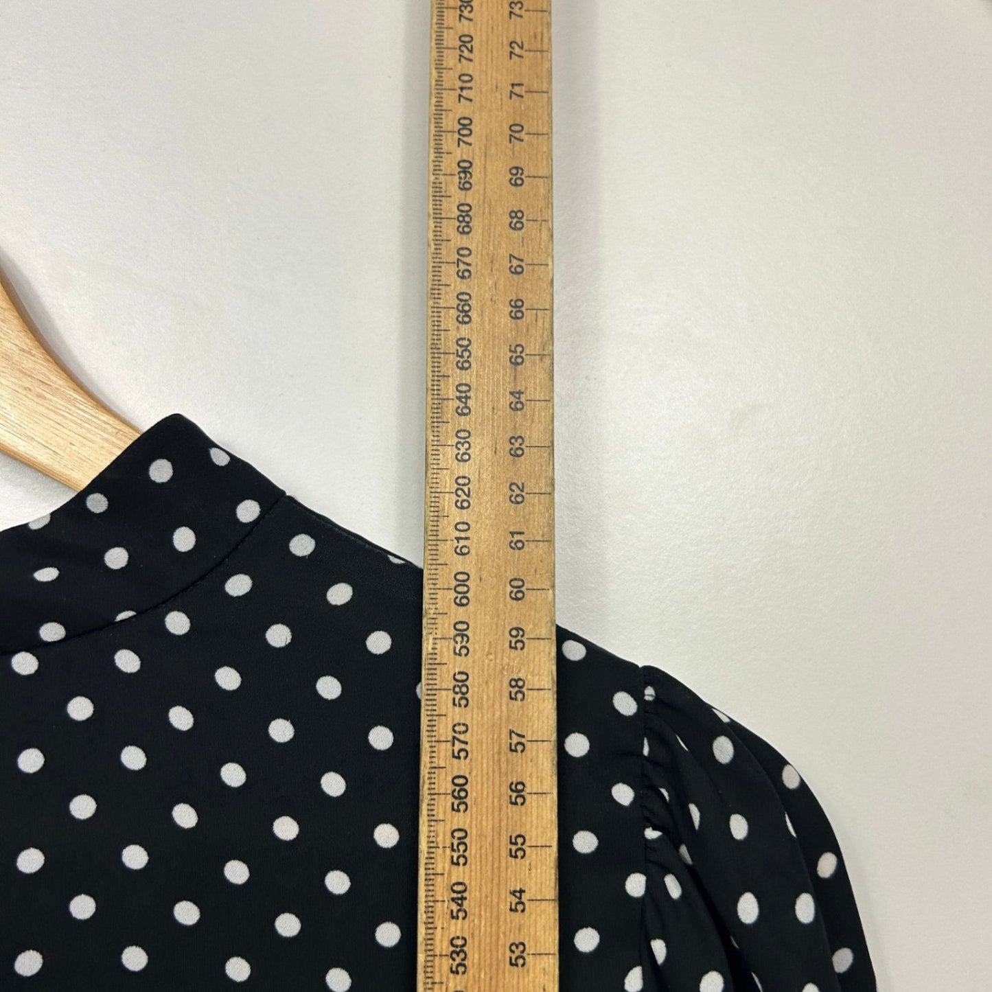 Forever New Black White Long Sleeve Polka Dots Top Blouse Size 12