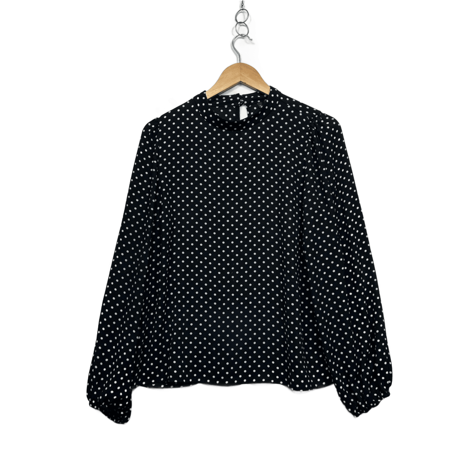 Forever New Black White Long Sleeve Polka Dots Top Blouse Size 12