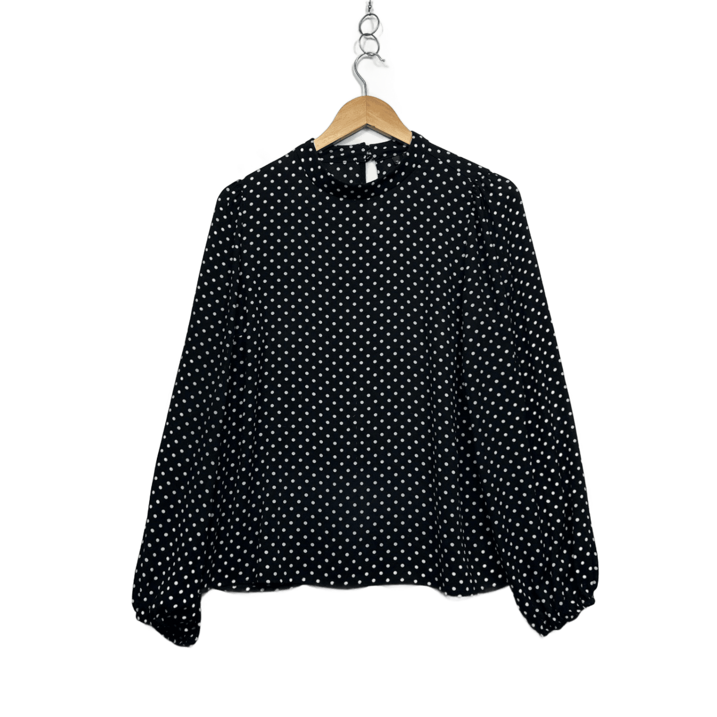 Forever New Black White Long Sleeve Polka Dots Top Blouse Size 12