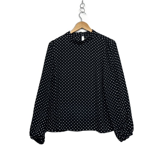 Forever New Black White Long Sleeve Polka Dots Top Blouse Size 12