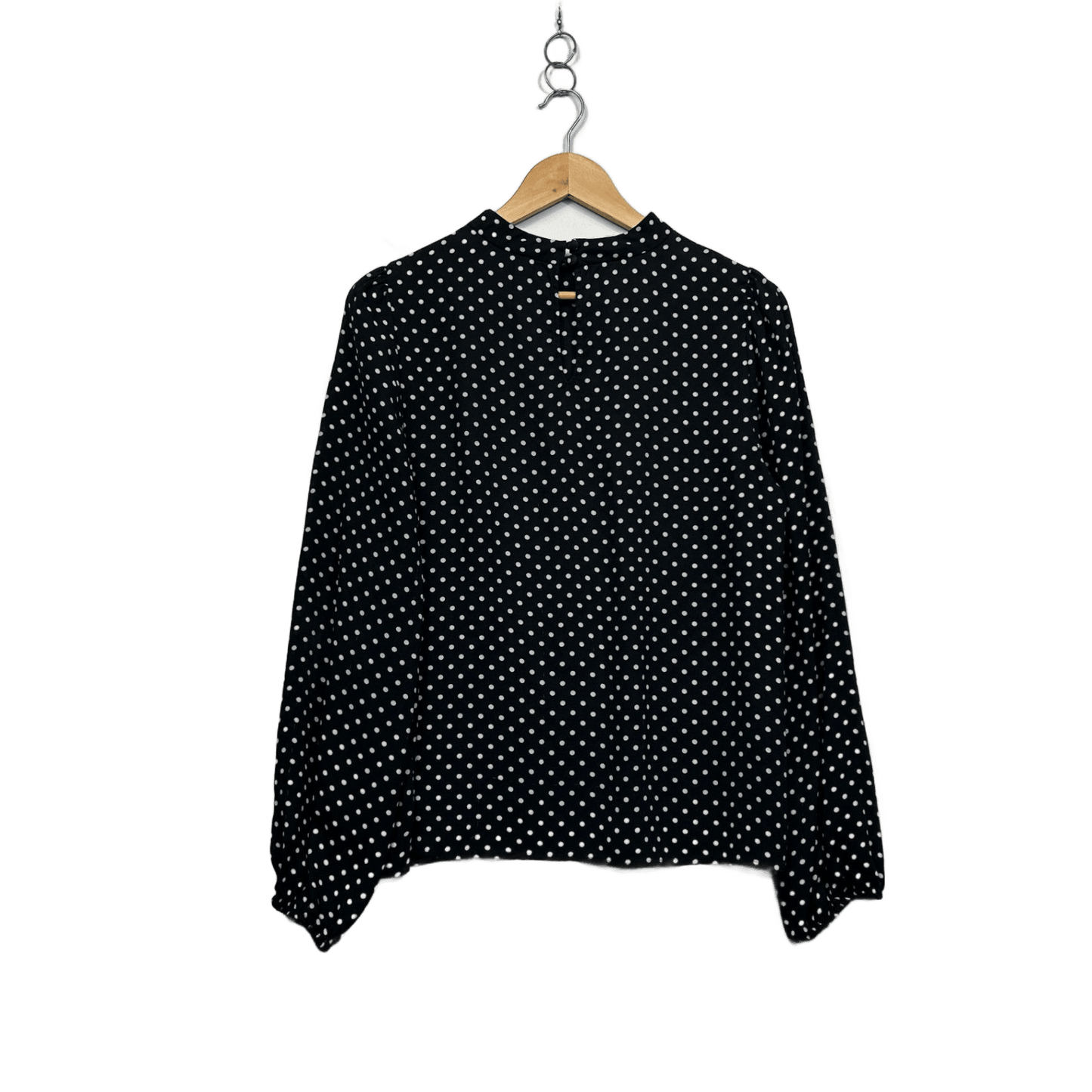 Forever New Black White Long Sleeve Polka Dots Top Blouse Size 12