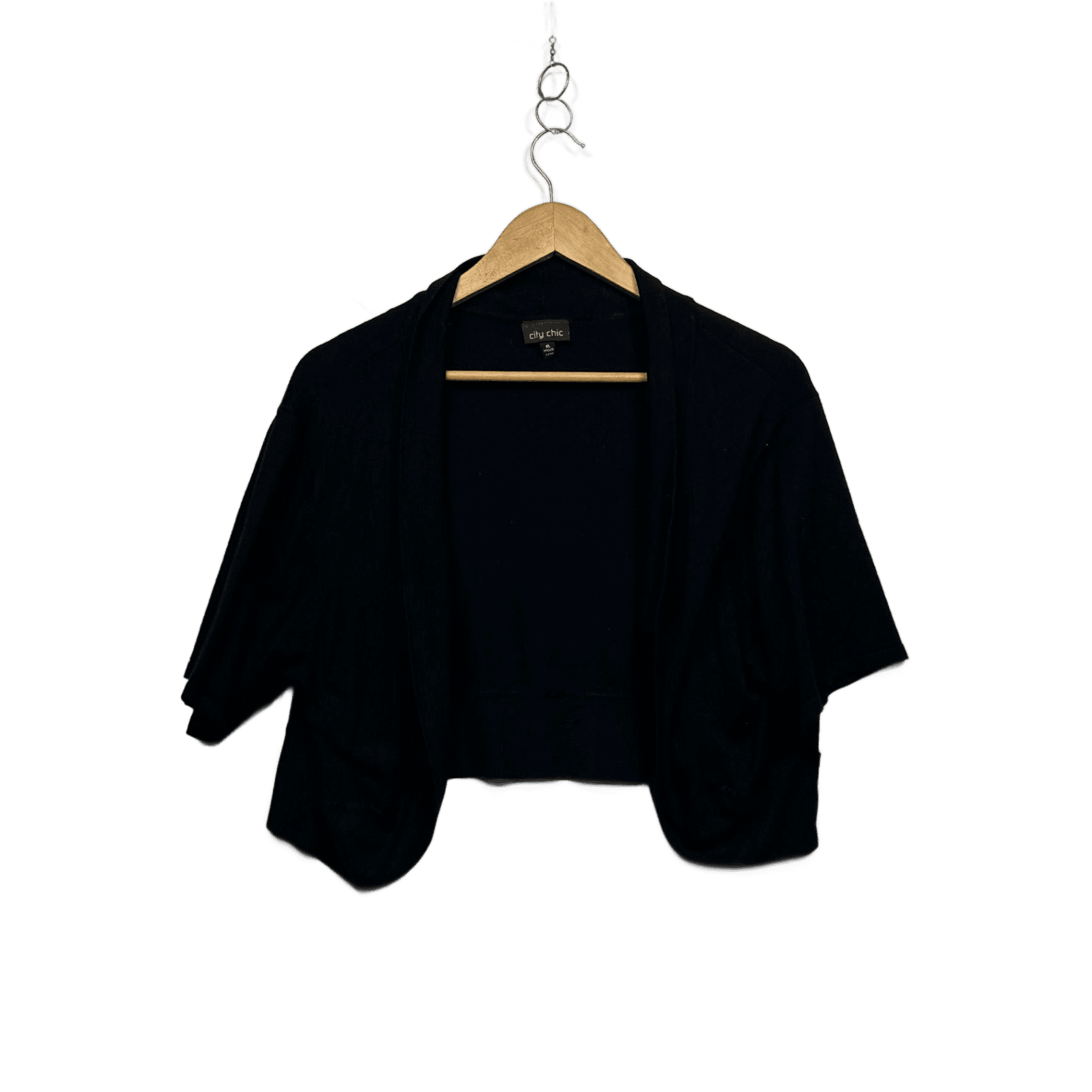 City Chic Black Short Sleeve Open Front Cropped Cardigan Top Size 22 Plus XL