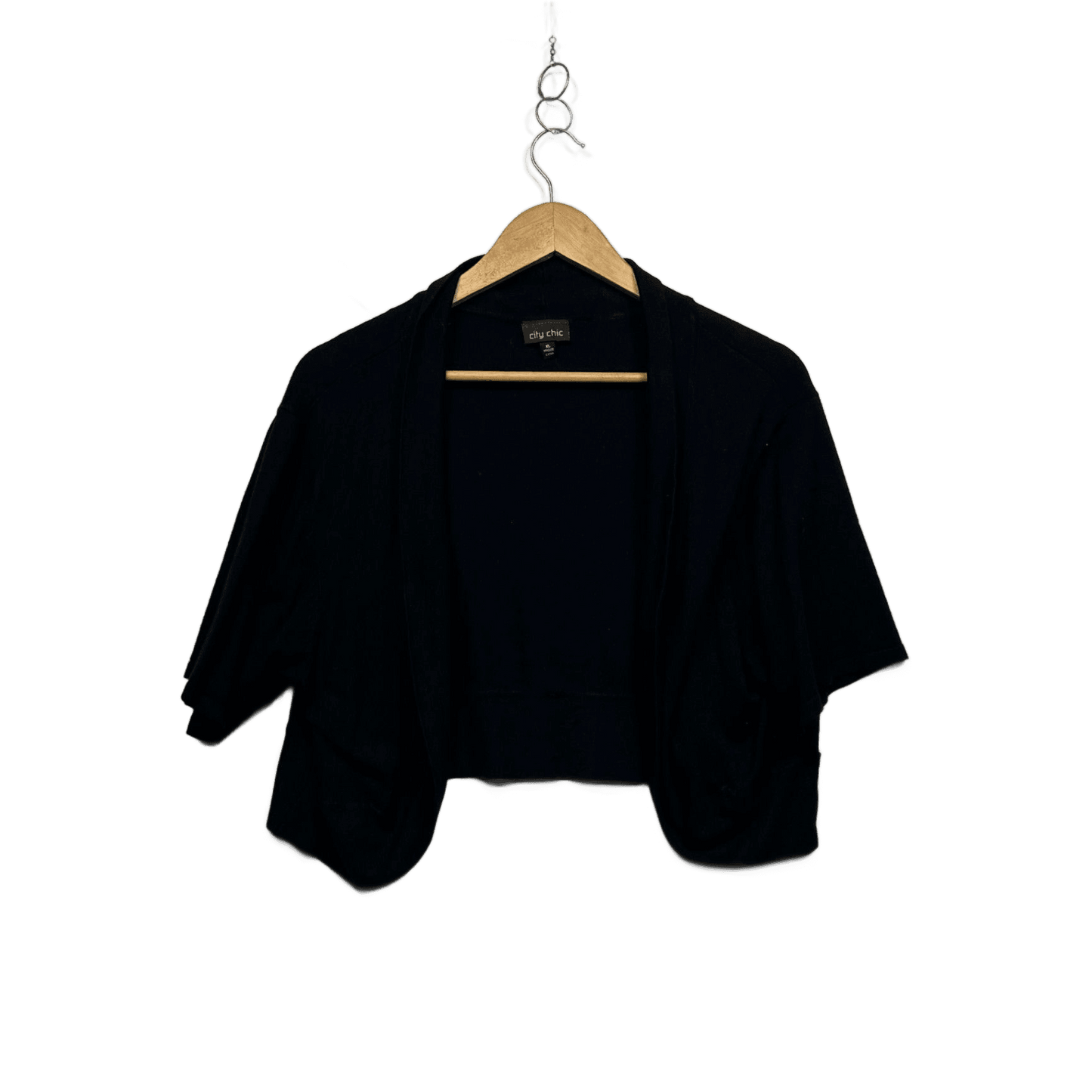 City Chic Black Short Sleeve Open Front Cropped Cardigan Top Size 22 Plus XL