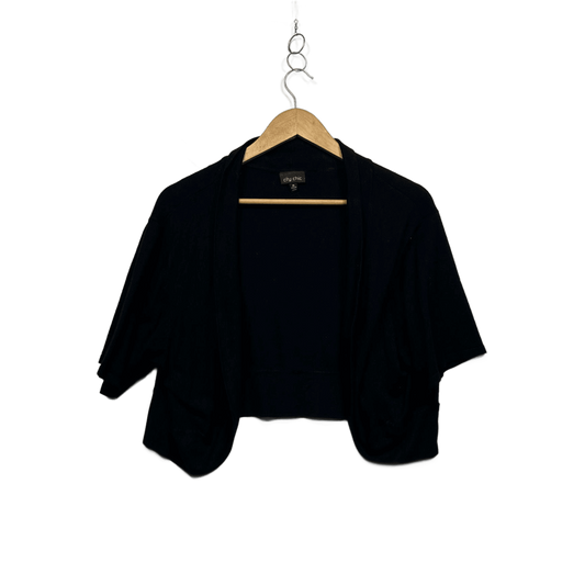 City Chic Black Short Sleeve Open Front Cropped Cardigan Top Size 22 Plus XL