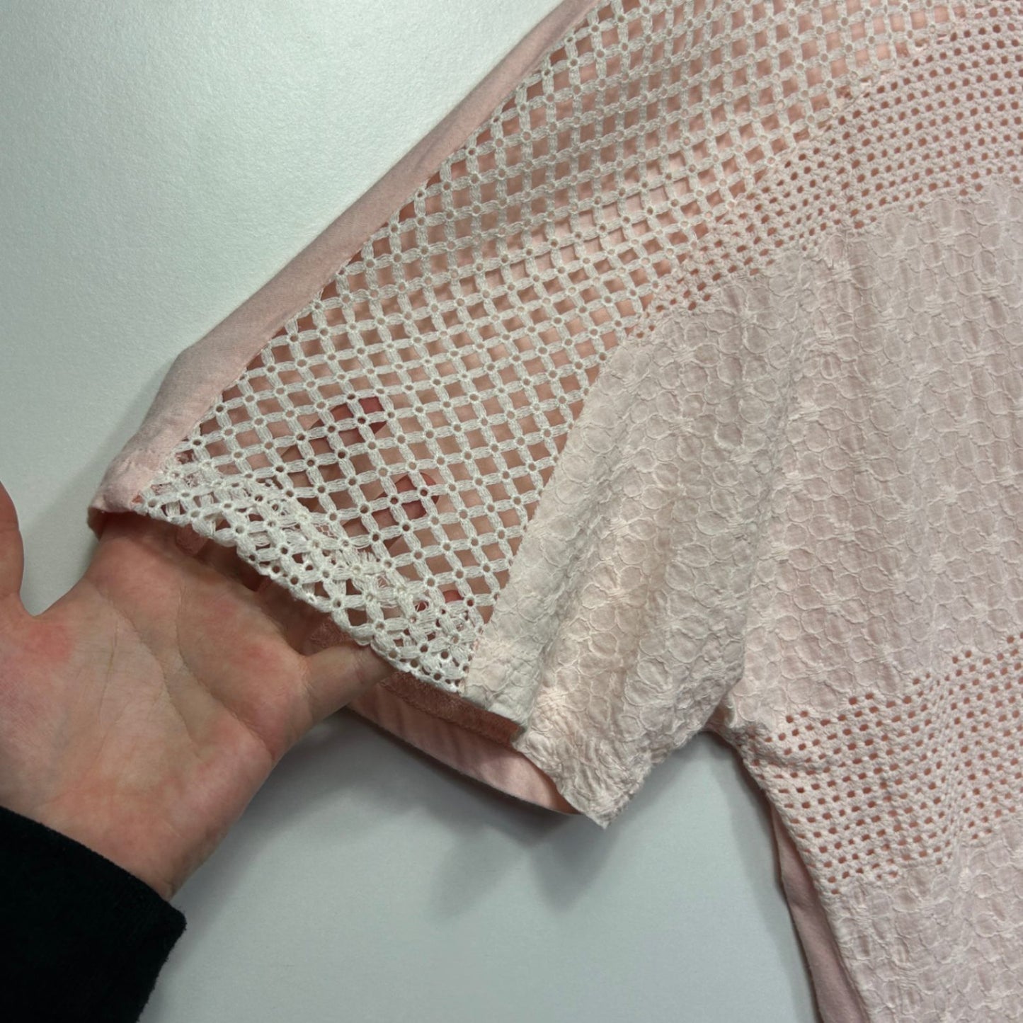 Boo Radley Pink Short Sleeve Embroidered Crochet Blouse Size 20