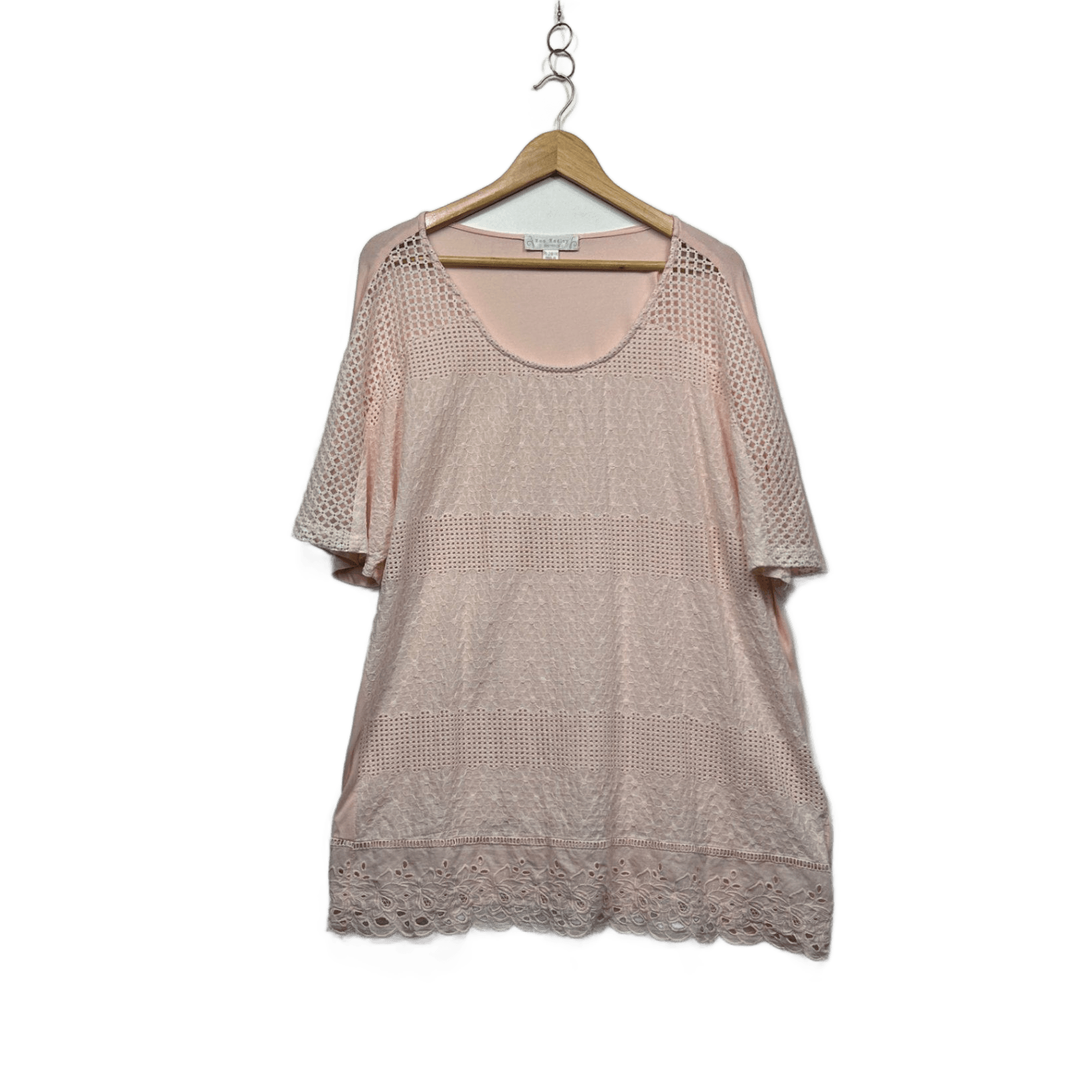 Boo Radley Pink Short Sleeve Embroidered Crochet Blouse Size 20