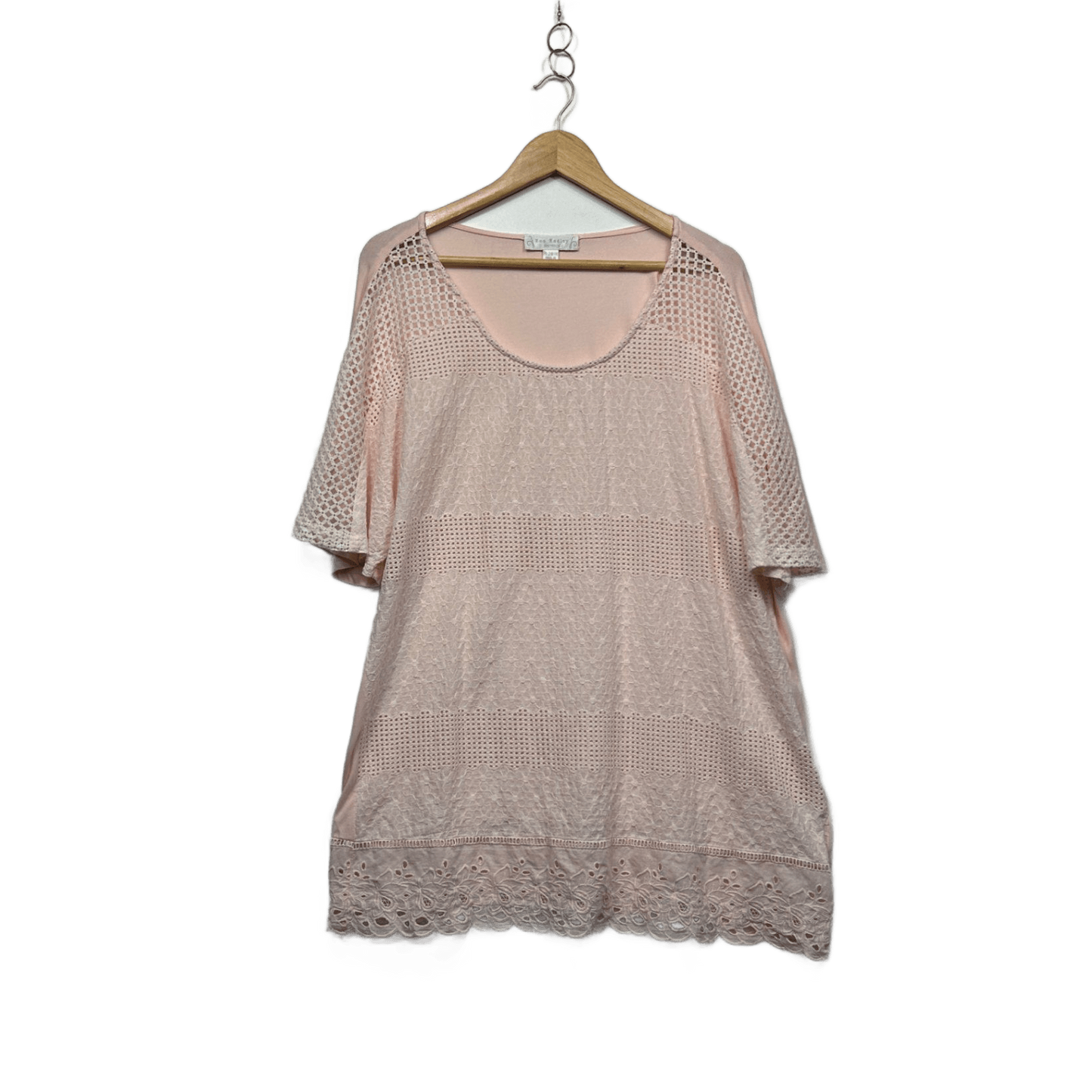 Boo Radley Pink Short Sleeve Embroidered Crochet Blouse Size 20