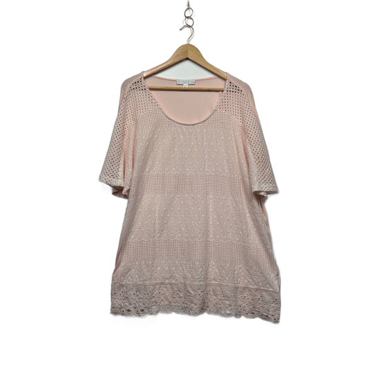 Boo Radley Pink Short Sleeve Embroidered Crochet Blouse Size 20
