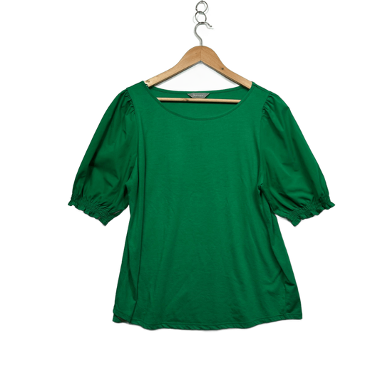 Suzanne Grae Green Short Sleeve Blouse Size 14 Large