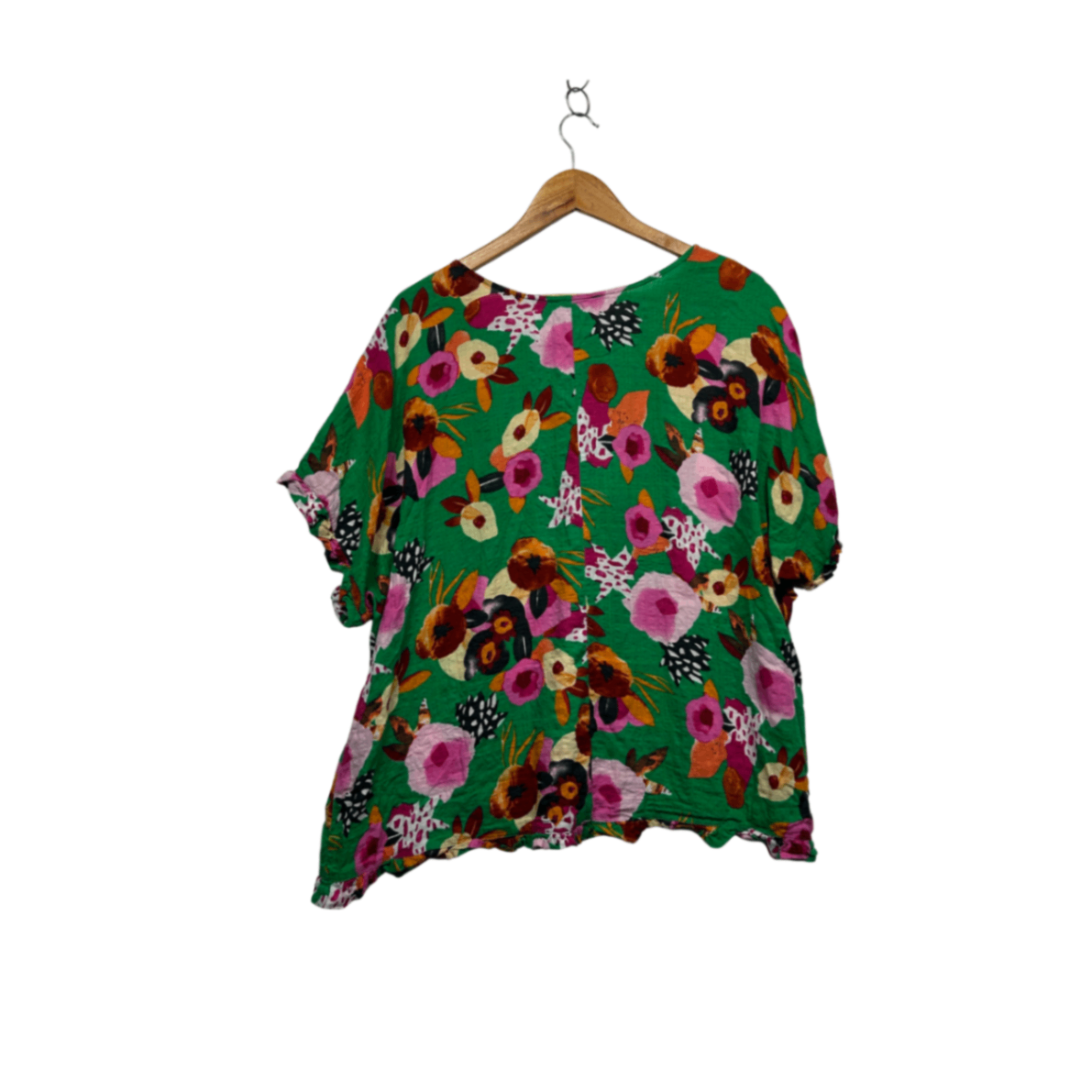 Café latté Multicoloured Floral Short Sleeve 100% Cotton Top Size 16 18 2XL
