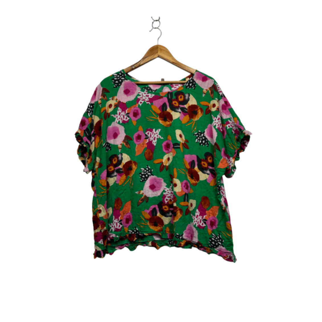 Café latté Multicoloured Floral Short Sleeve 100% Cotton Top Size 16 18 2XL