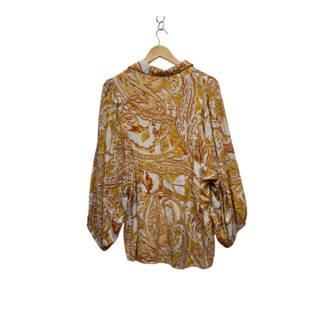 Katies Mustard Billow Long Sleeve Viscose Button Up Top Blouse Size 16