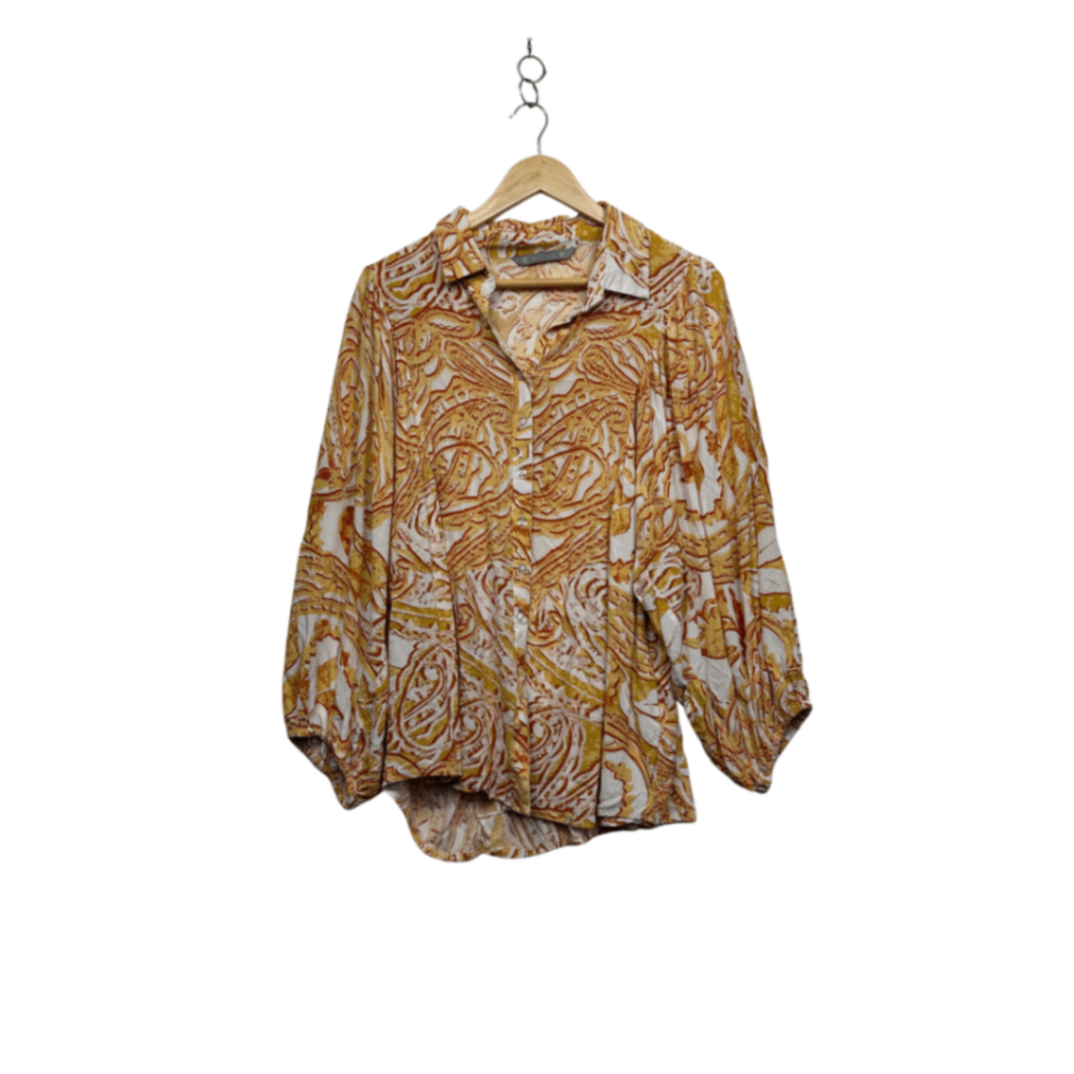 Katies Mustard Billow Long Sleeve Viscose Button Up Top Blouse Size 16