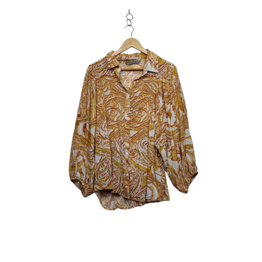 Katies Mustard Billow Long Sleeve Viscose Button Up Top Blouse Size 16