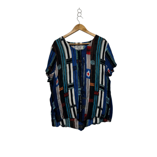 Dwij Multicoloured Rayon Short Sleeve Aztec Top Blouse Size 16