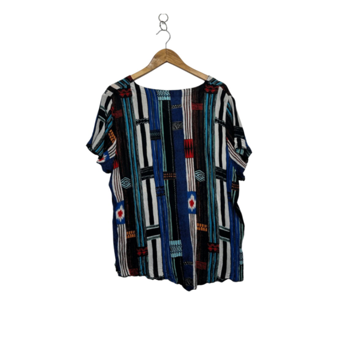 Dwij Multicoloured Rayon Short Sleeve Aztec Top Blouse Size 16