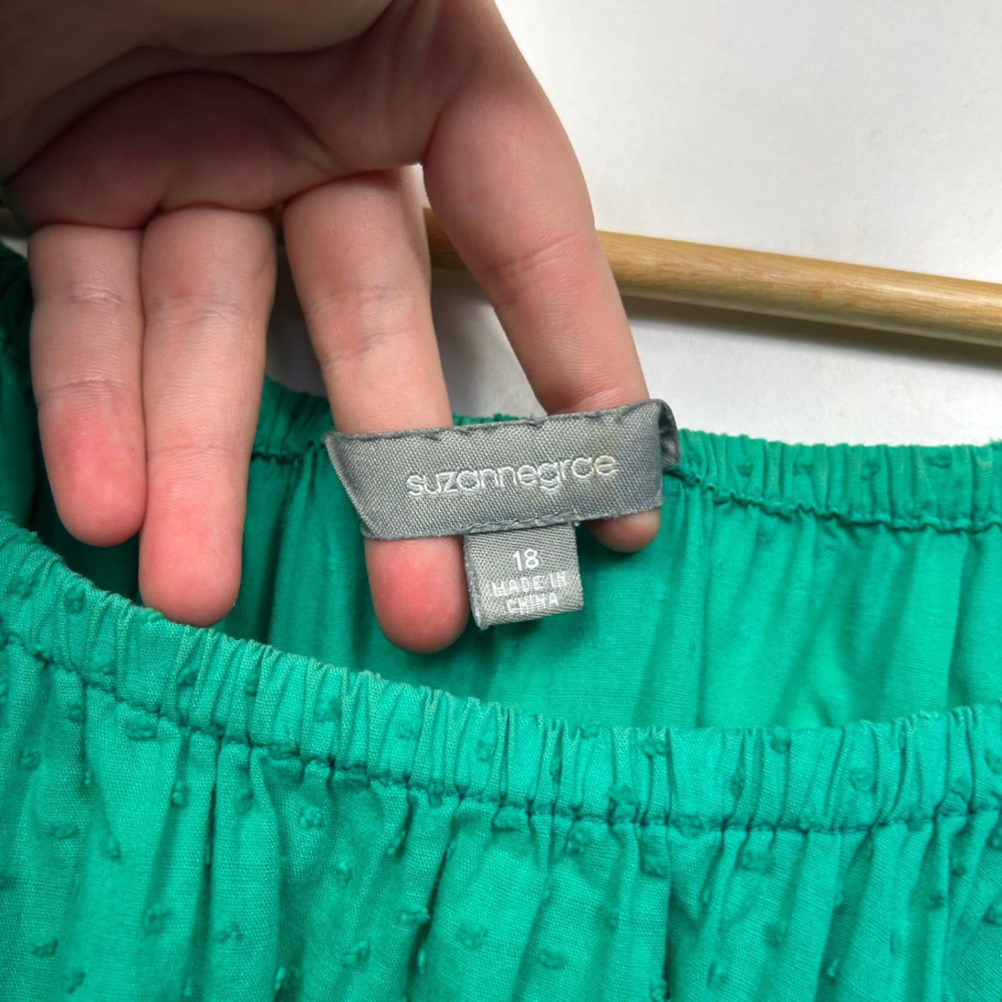 Suzanne Grae Green 3/4 Sleeve Cotton Peasant Top Blouse Size 18