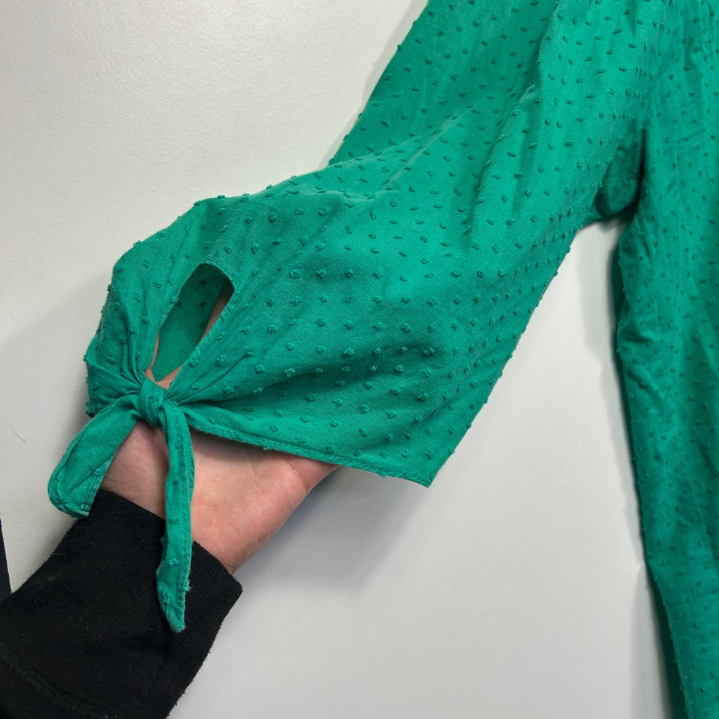 Suzanne Grae Green 3/4 Sleeve Cotton Peasant Top Blouse Size 18