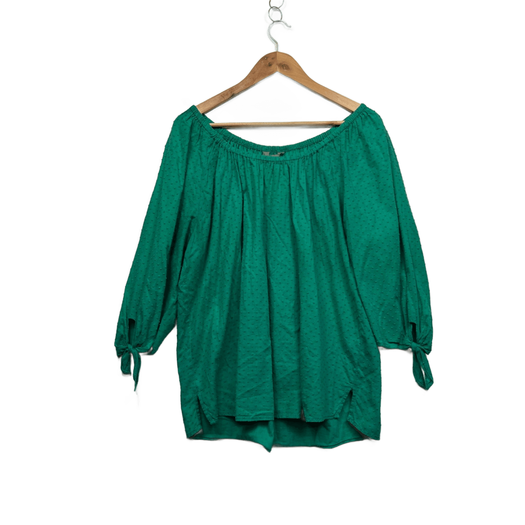 Suzanne Grae Green 3/4 Sleeve Cotton Peasant Top Blouse Size 18