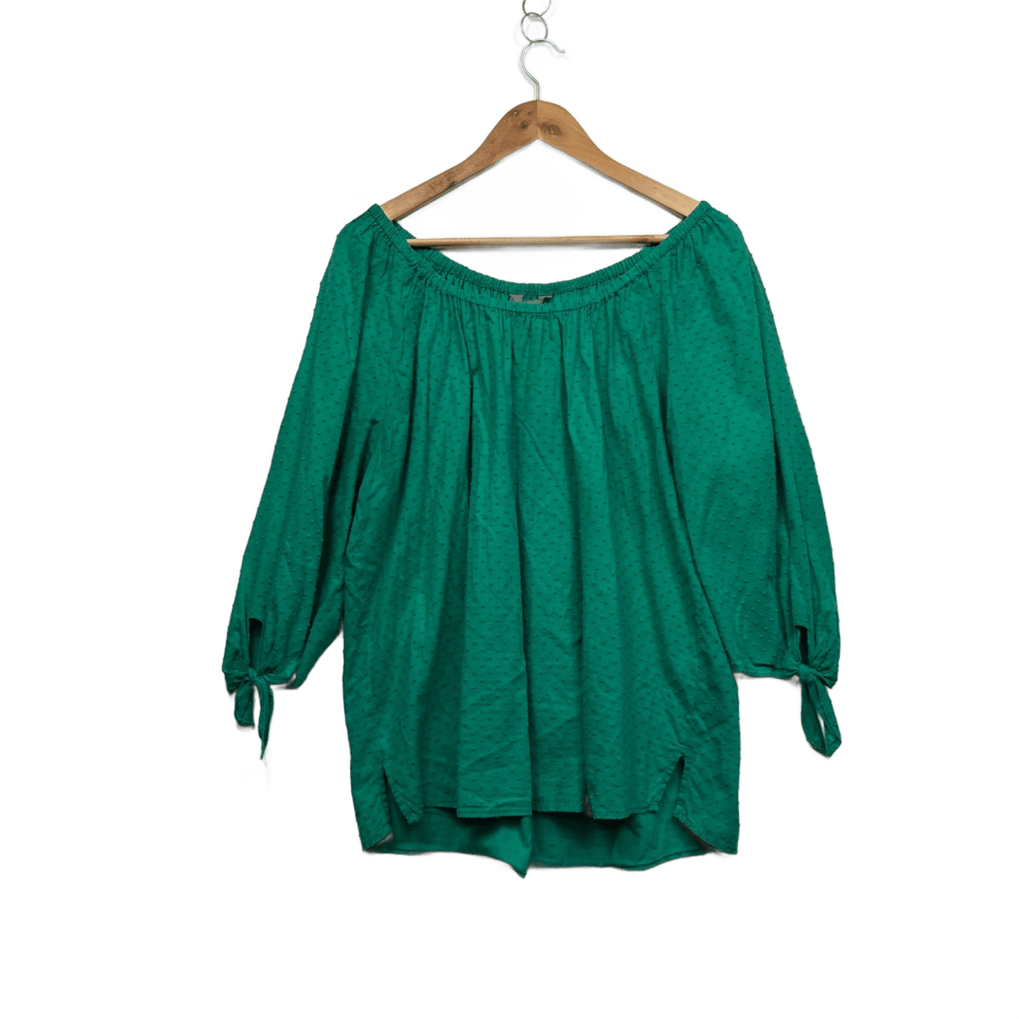 Suzanne Grae Green 3/4 Sleeve Cotton Peasant Top Blouse Size 18