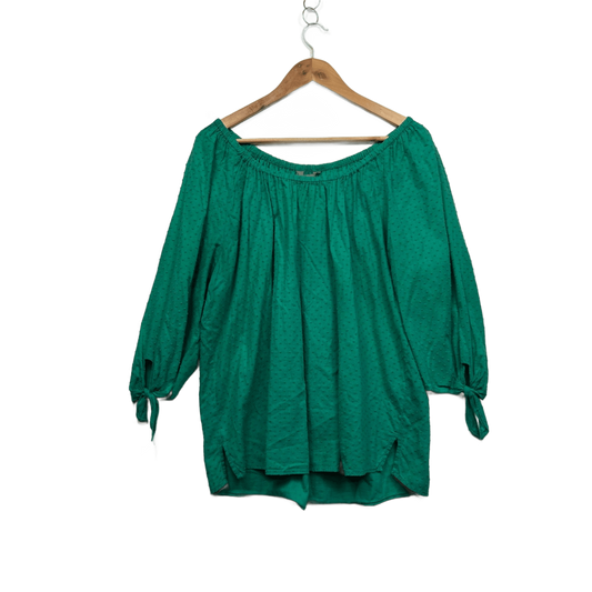 Suzanne Grae Green 3/4 Sleeve Cotton Peasant Top Blouse Size 18