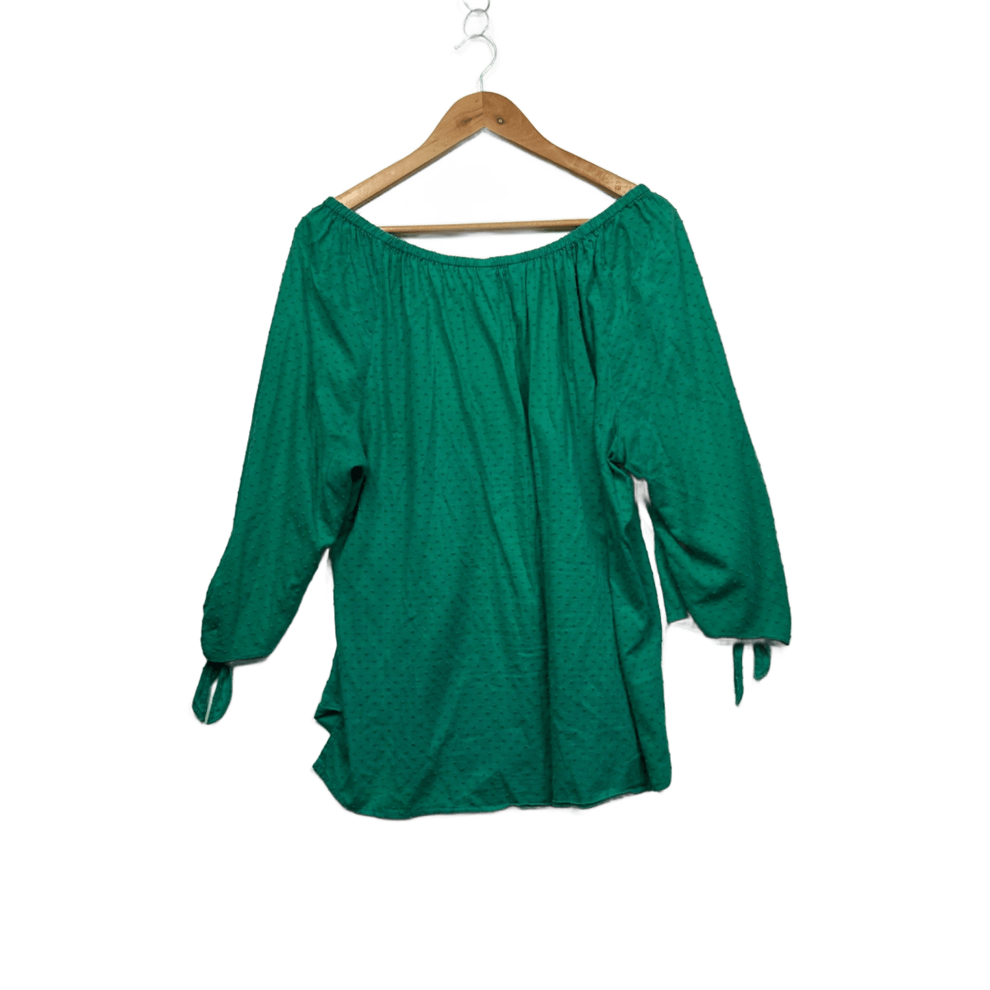 Suzanne Grae Green 3/4 Sleeve Cotton Peasant Top Blouse Size 18