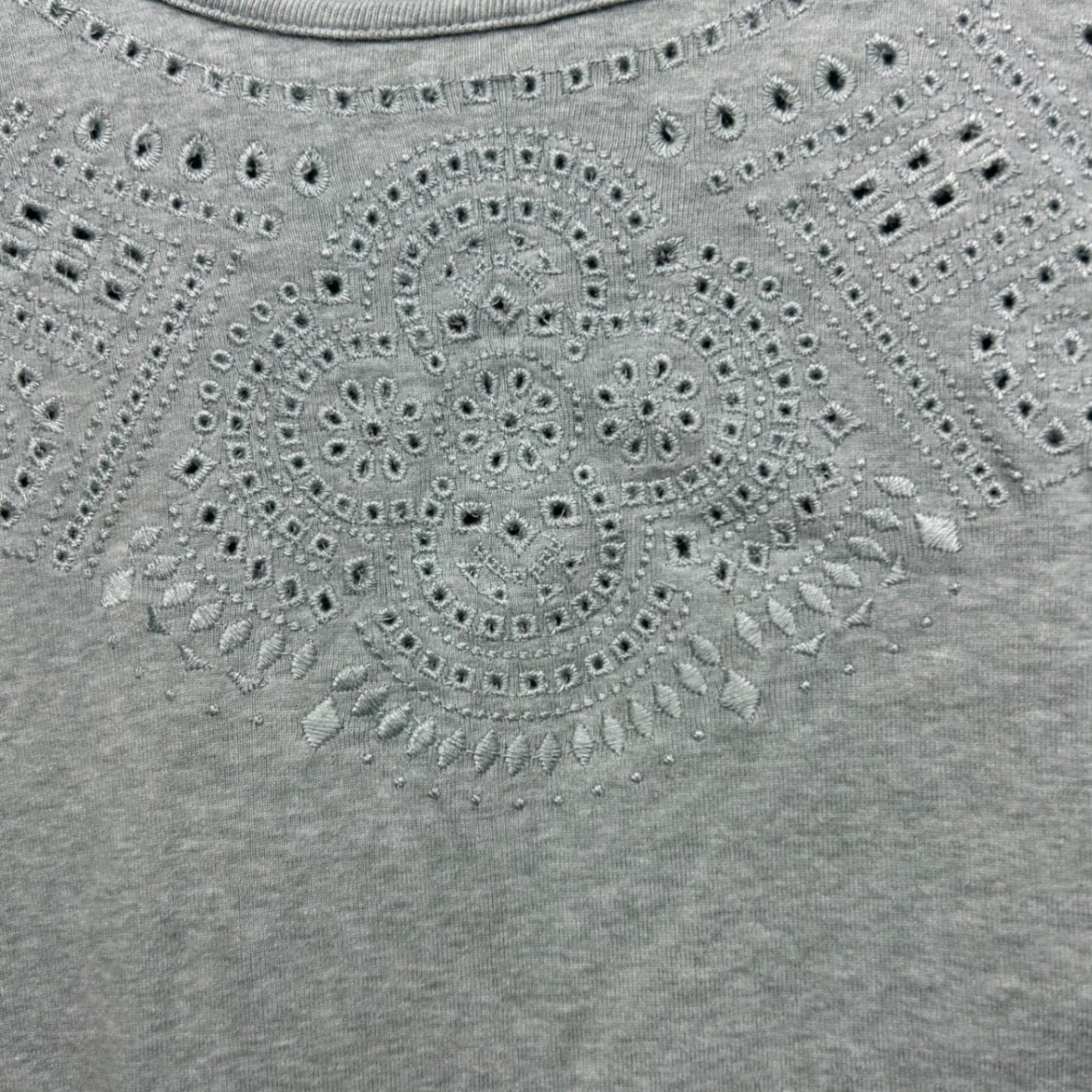 Jump Cotton Sage Green Short Sleeve Broiderie Embroidered Casual Top Size XL