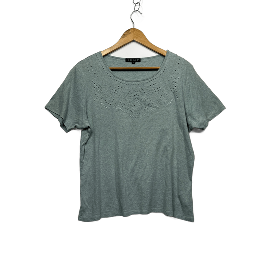 Jump Cotton Sage Green Short Sleeve Broiderie Embroidered Casual Top Size XL