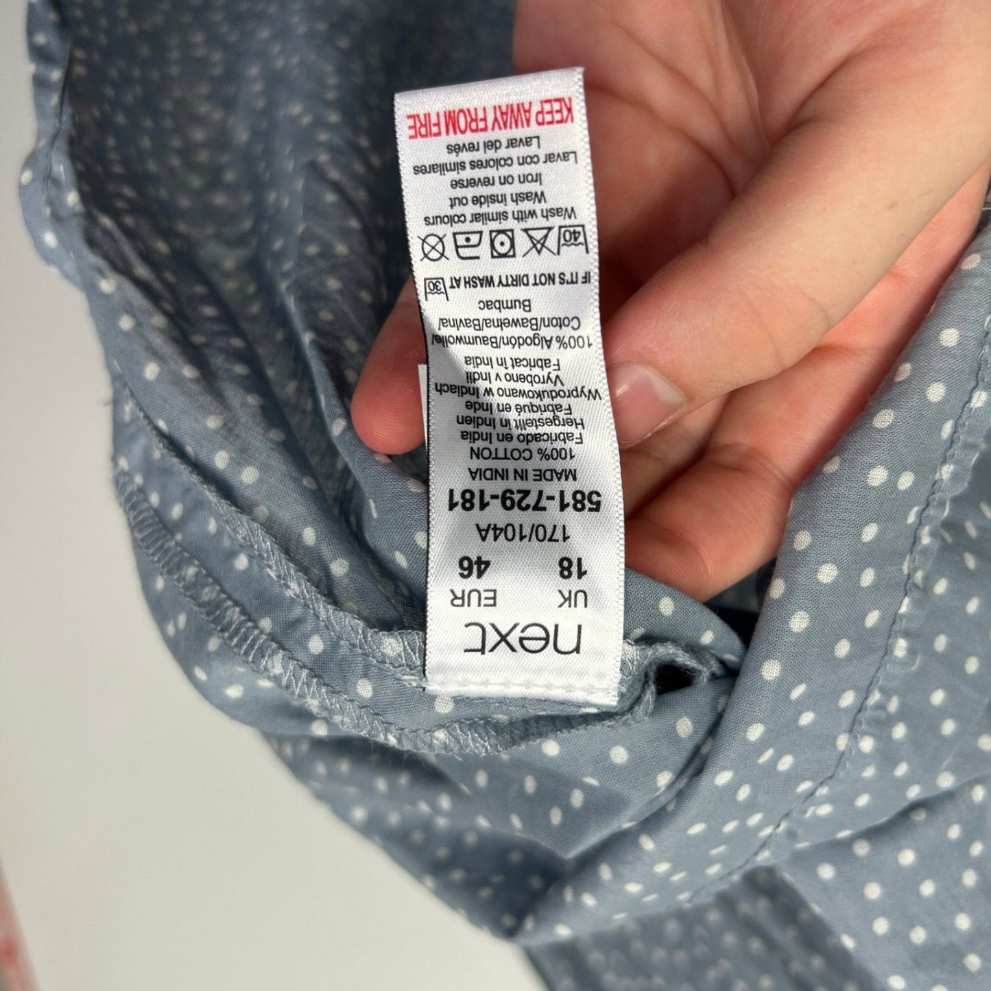 Next Womens 100% Cotton Blue Long Sleeve V-Neck Fit Blouse Size 18