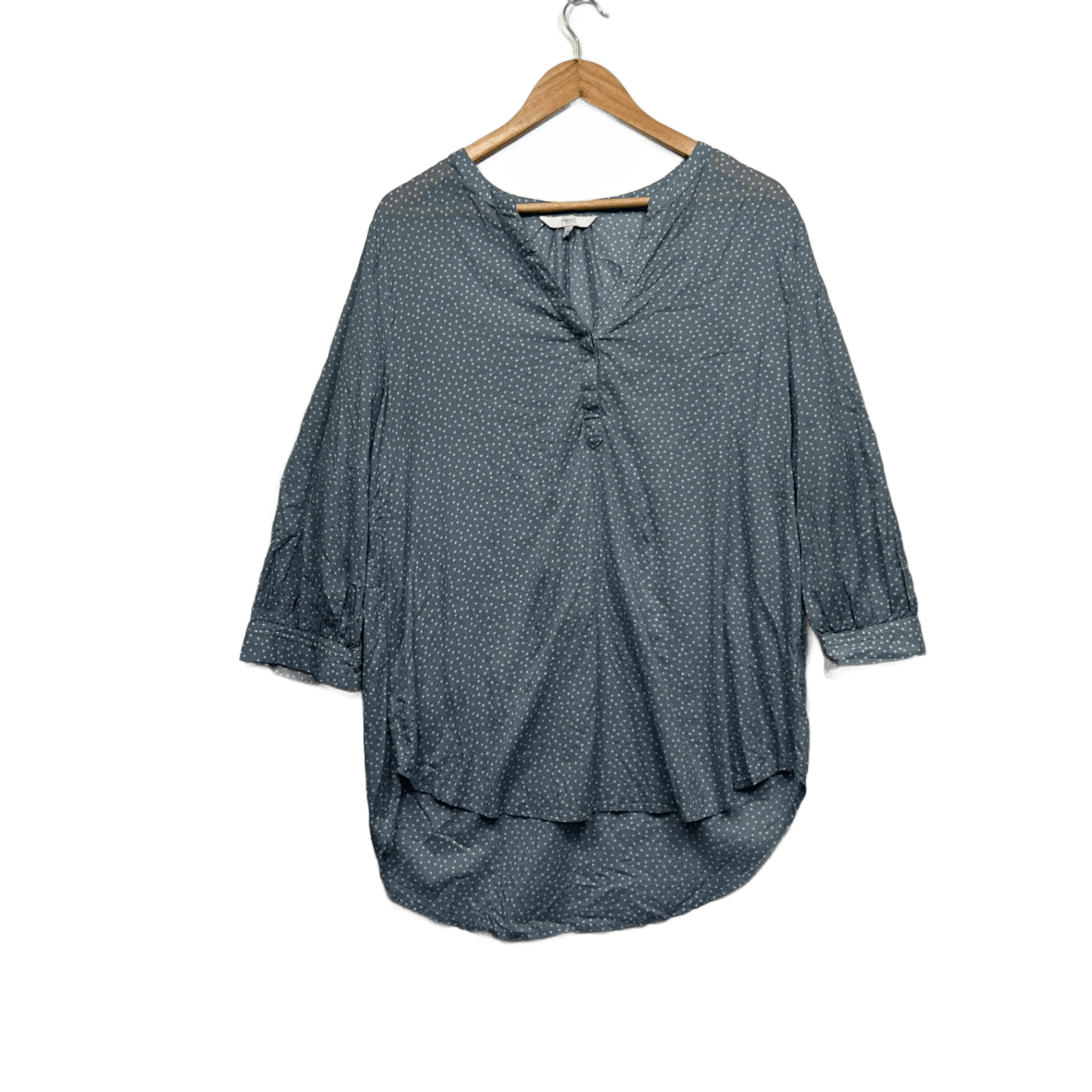 Next Womens 100% Cotton Blue Long Sleeve V-Neck Fit Blouse Size 18