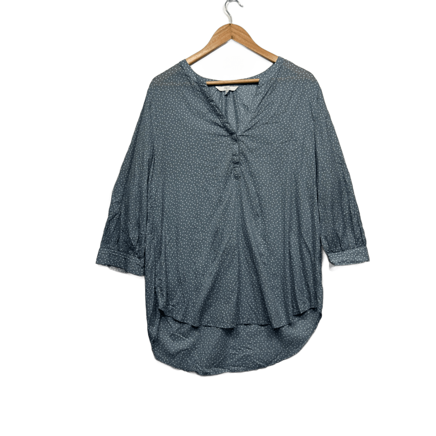 Next Womens 100% Cotton Blue Long Sleeve V-Neck Fit Blouse Size 18