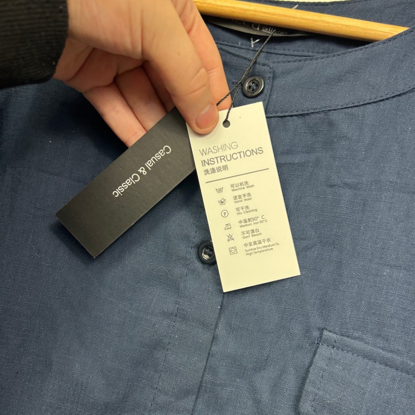 Zanzea Women's Navy Linen Long Sleeve Button Up Top Blouse Size XL