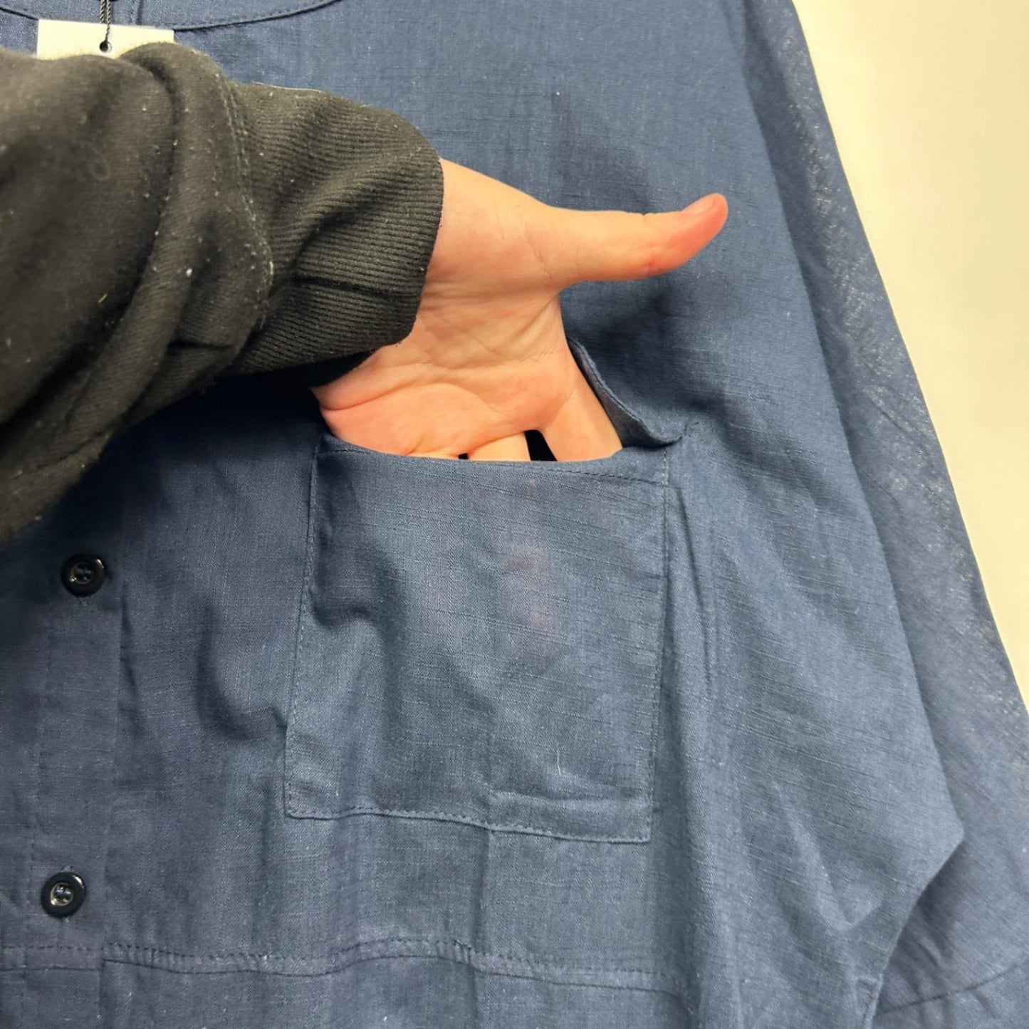 Zanzea Women's Navy Linen Long Sleeve Button Up Top Blouse Size XL