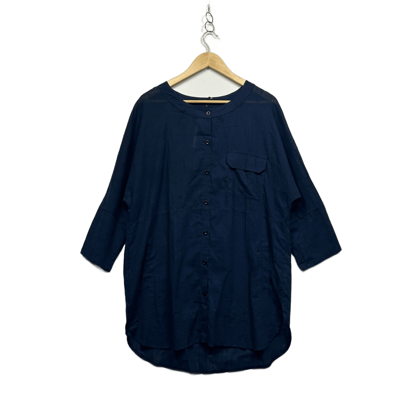 Zanzea Women's Navy Linen Long Sleeve Button Up Top Blouse Size XL