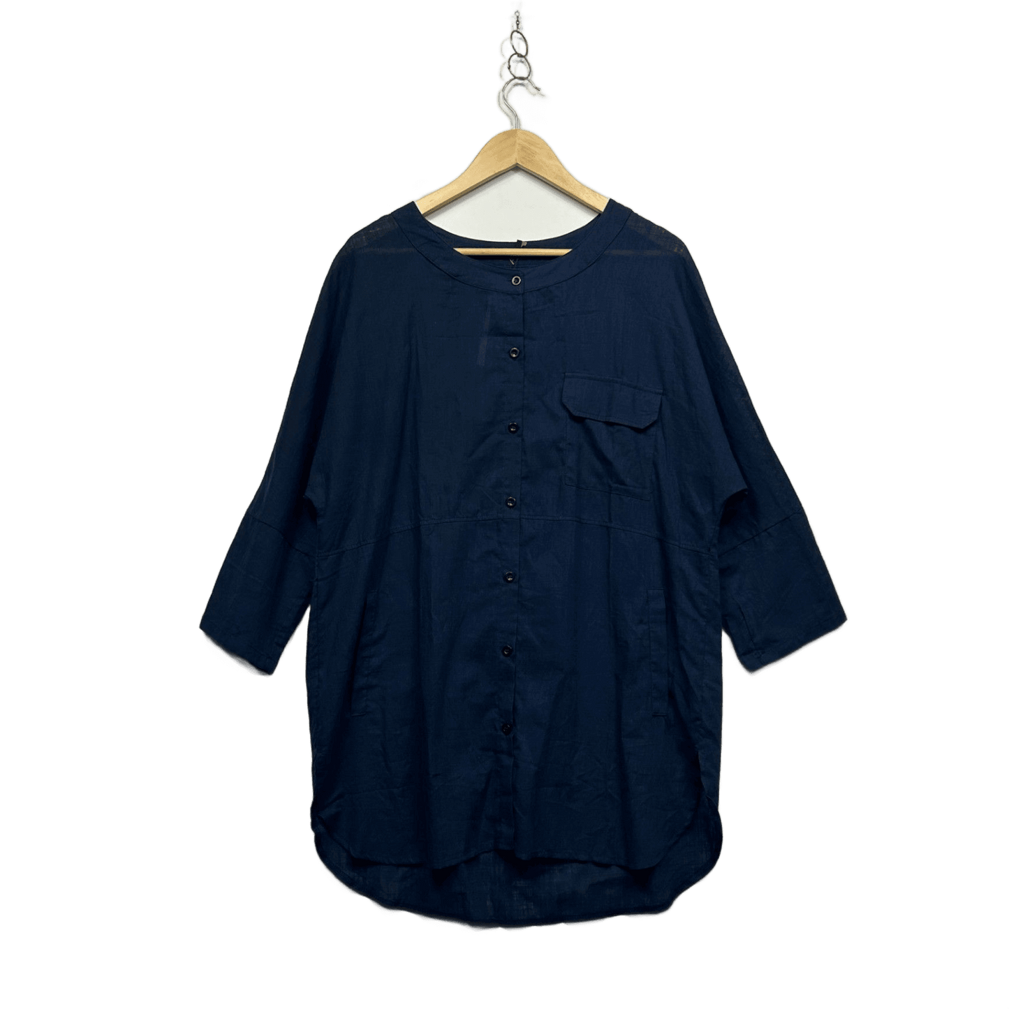 Zanzea Women's Navy Linen Long Sleeve Button Up Top Blouse Size XL