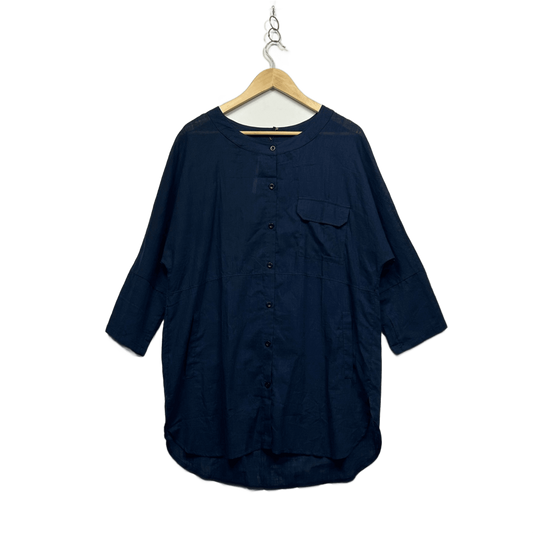 Zanzea Women's Navy Linen Long Sleeve Button Up Top Blouse Size XL