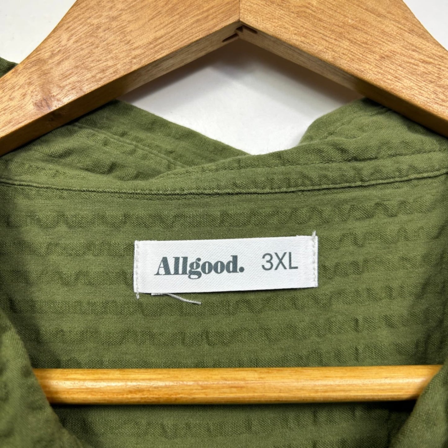 Allgood Mens Olive Green Cotton Textured Short Sleeve Button-Up Shirt 3XL