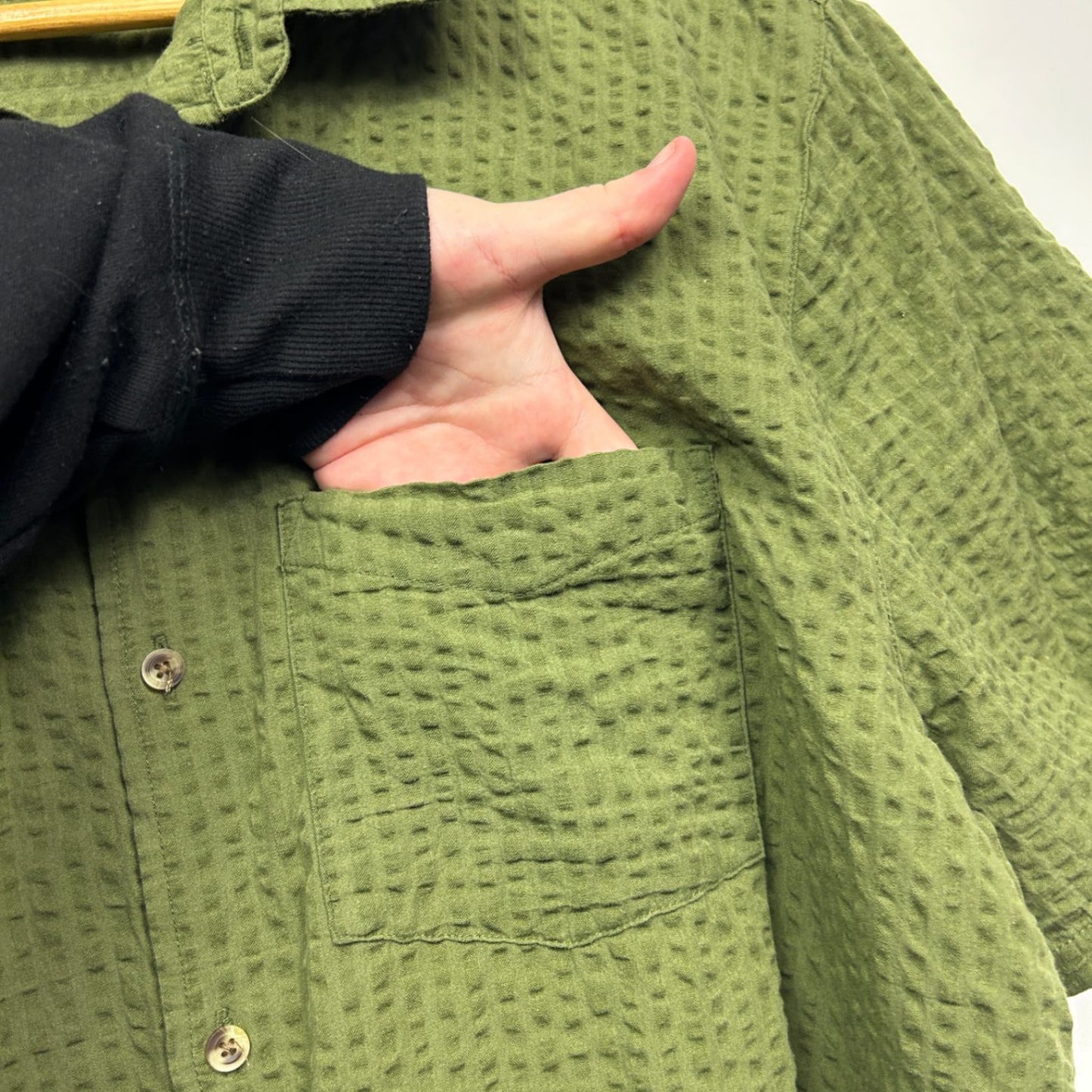 Allgood Mens Olive Green Cotton Textured Short Sleeve Button-Up Shirt 3XL