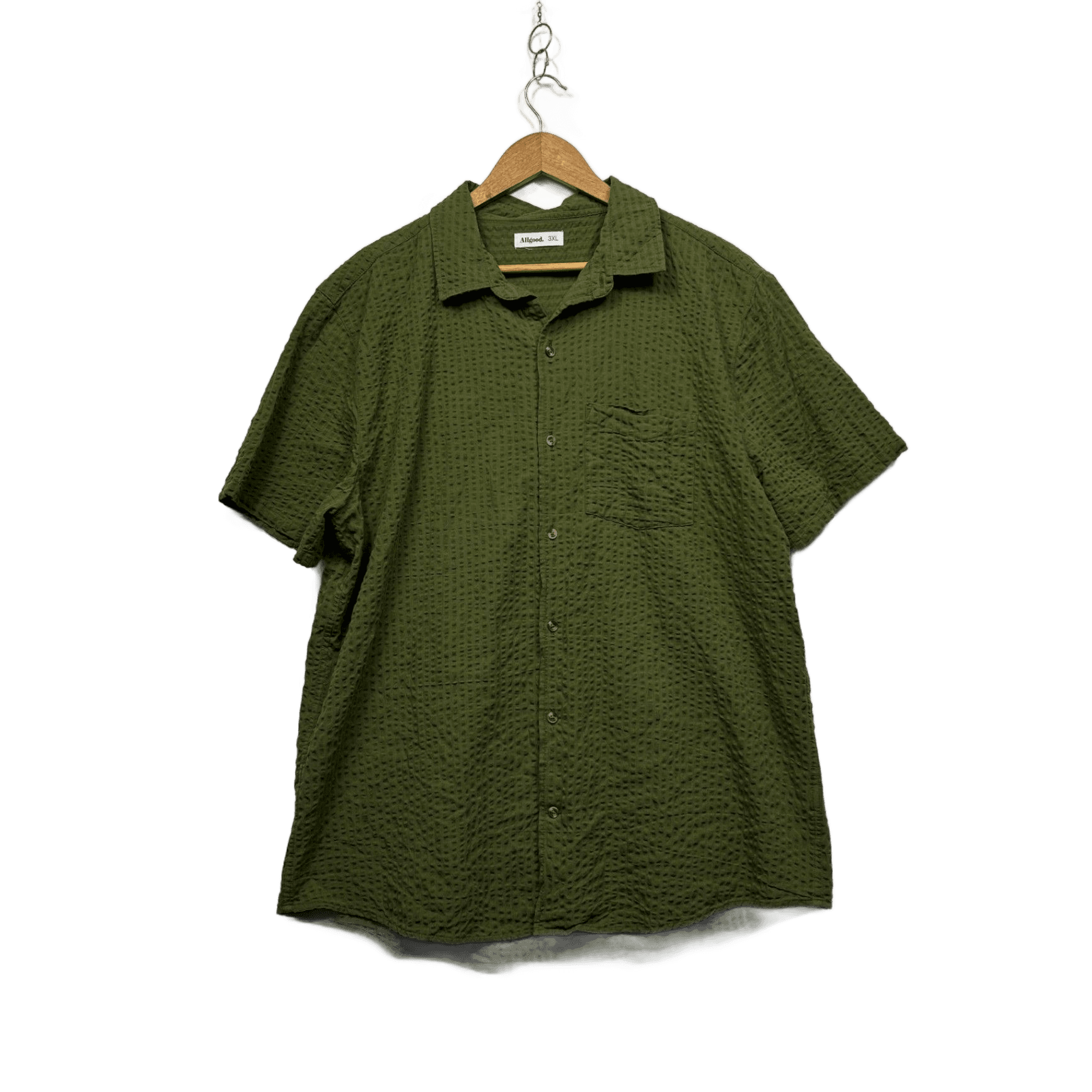 Allgood Mens Olive Green Cotton Textured Short Sleeve Button-Up Shirt 3XL