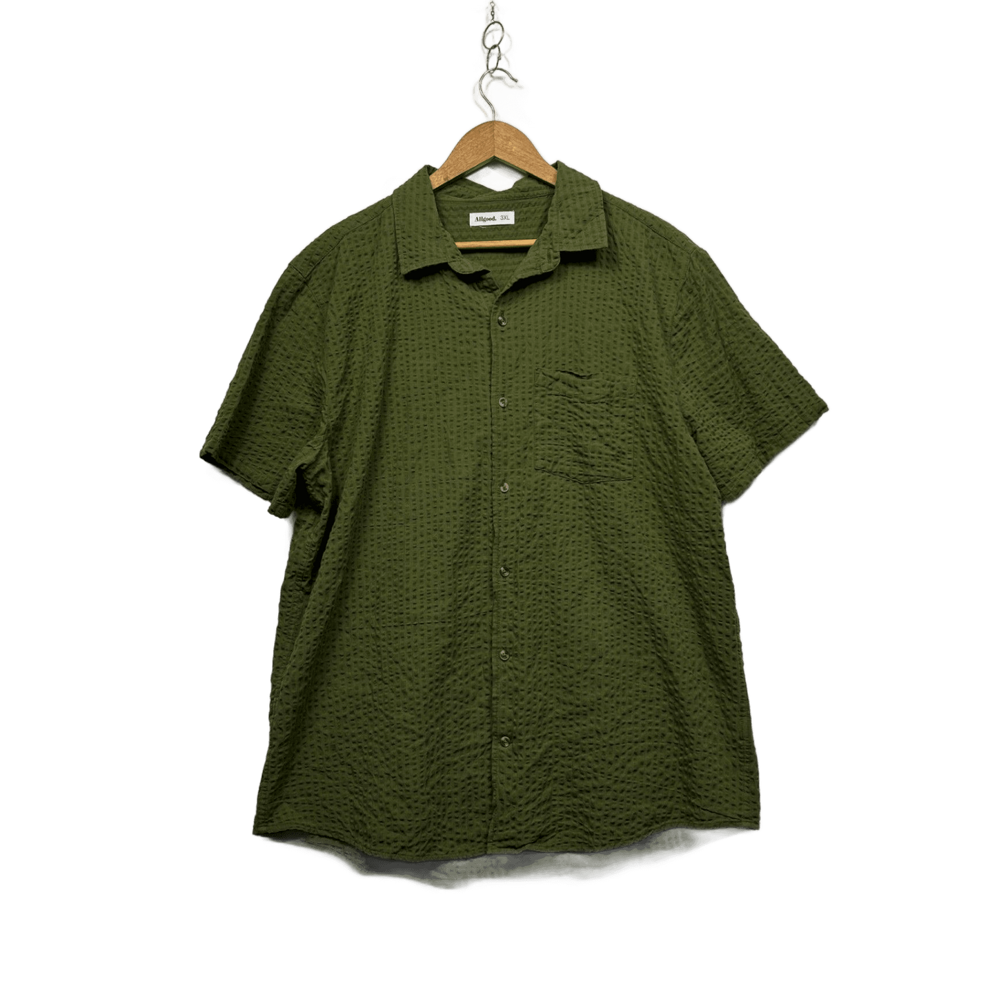 Allgood Mens Olive Green Cotton Textured Short Sleeve Button-Up Shirt 3XL