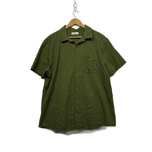 Allgood Mens Olive Green Cotton Textured Short Sleeve Button-Up Shirt 3XL
