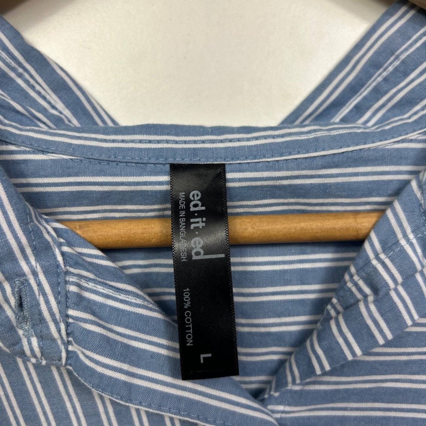 edited Blue White Long Sleeve Business Casual Button-Up Shirt Size L