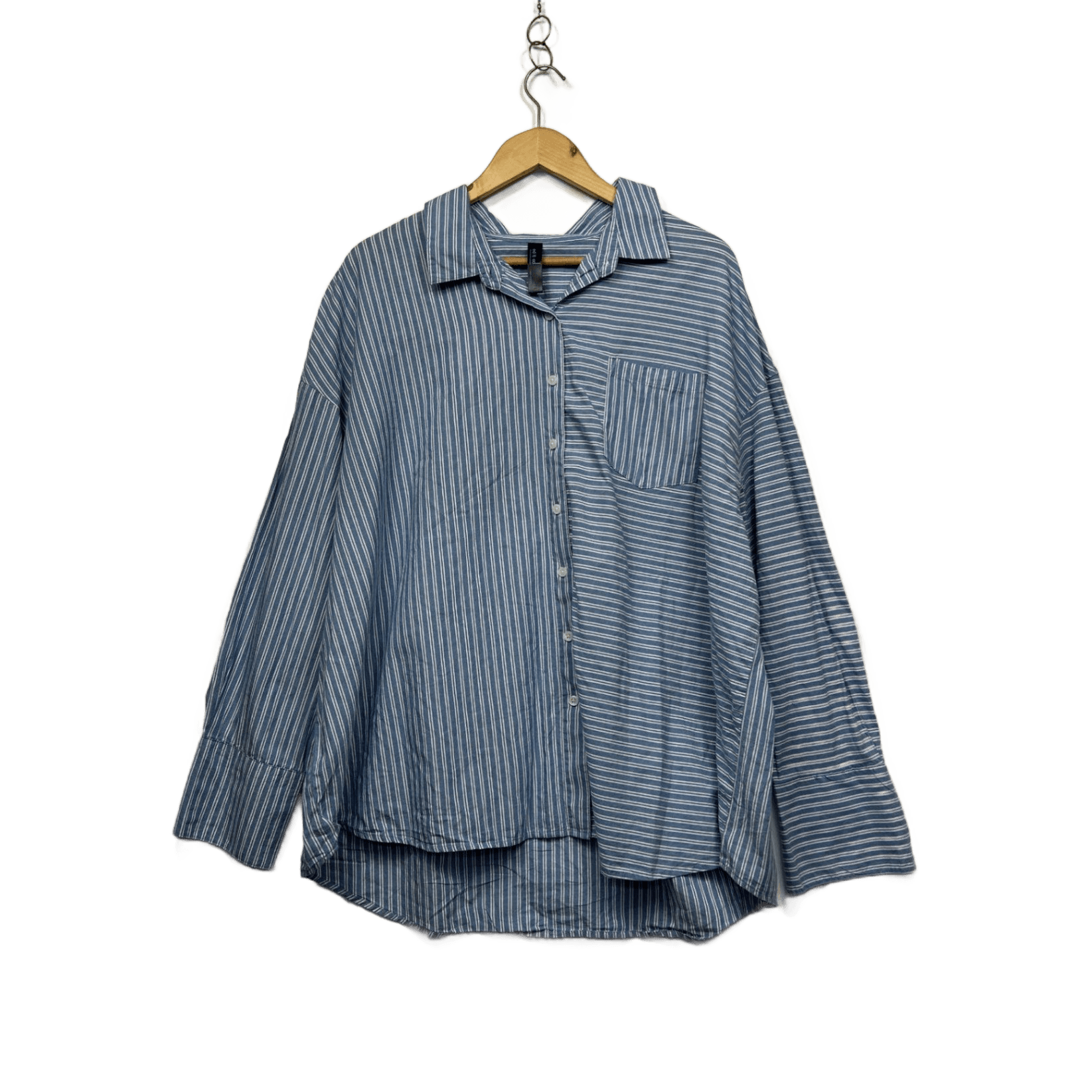 edited Blue White Long Sleeve Business Casual Button-Up Shirt Size L