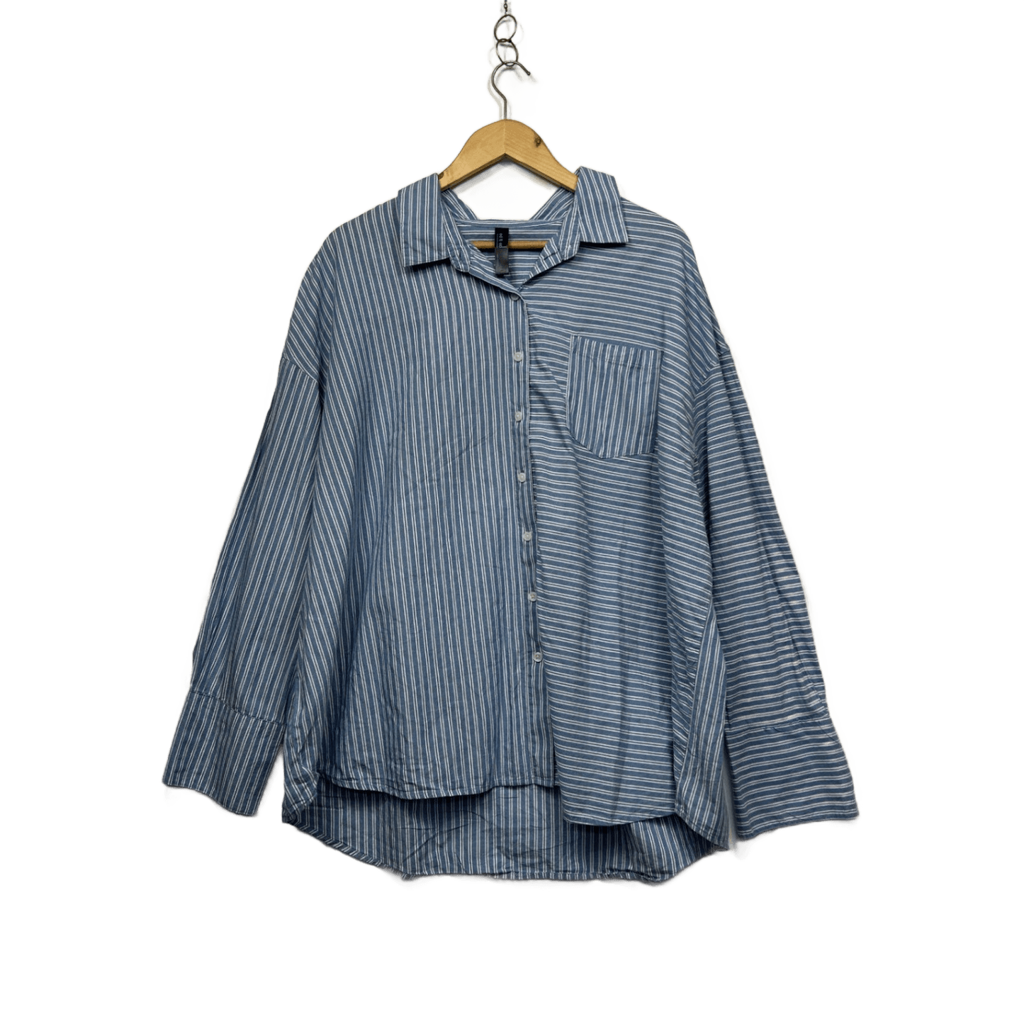 edited Blue White Long Sleeve Business Casual Button-Up Shirt Size L