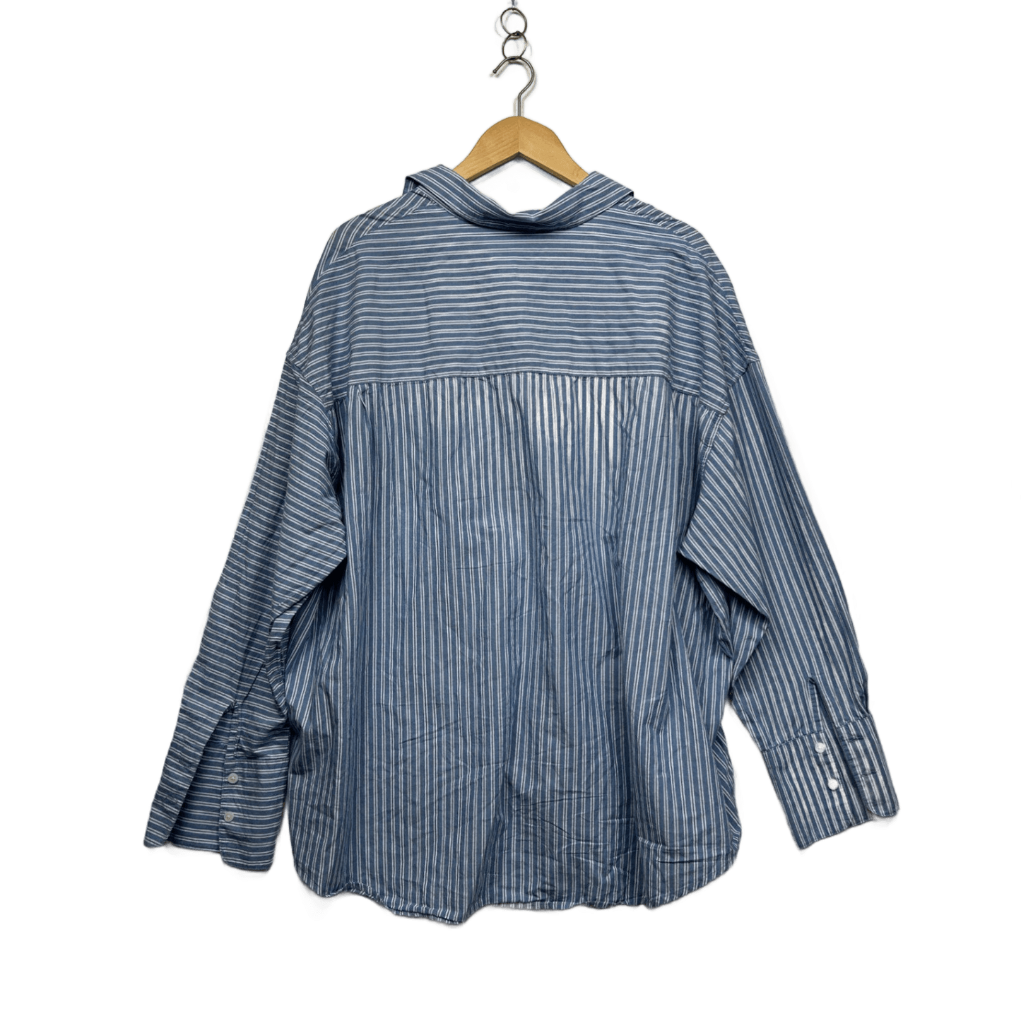 edited Blue White Long Sleeve Business Casual Button-Up Shirt Size L