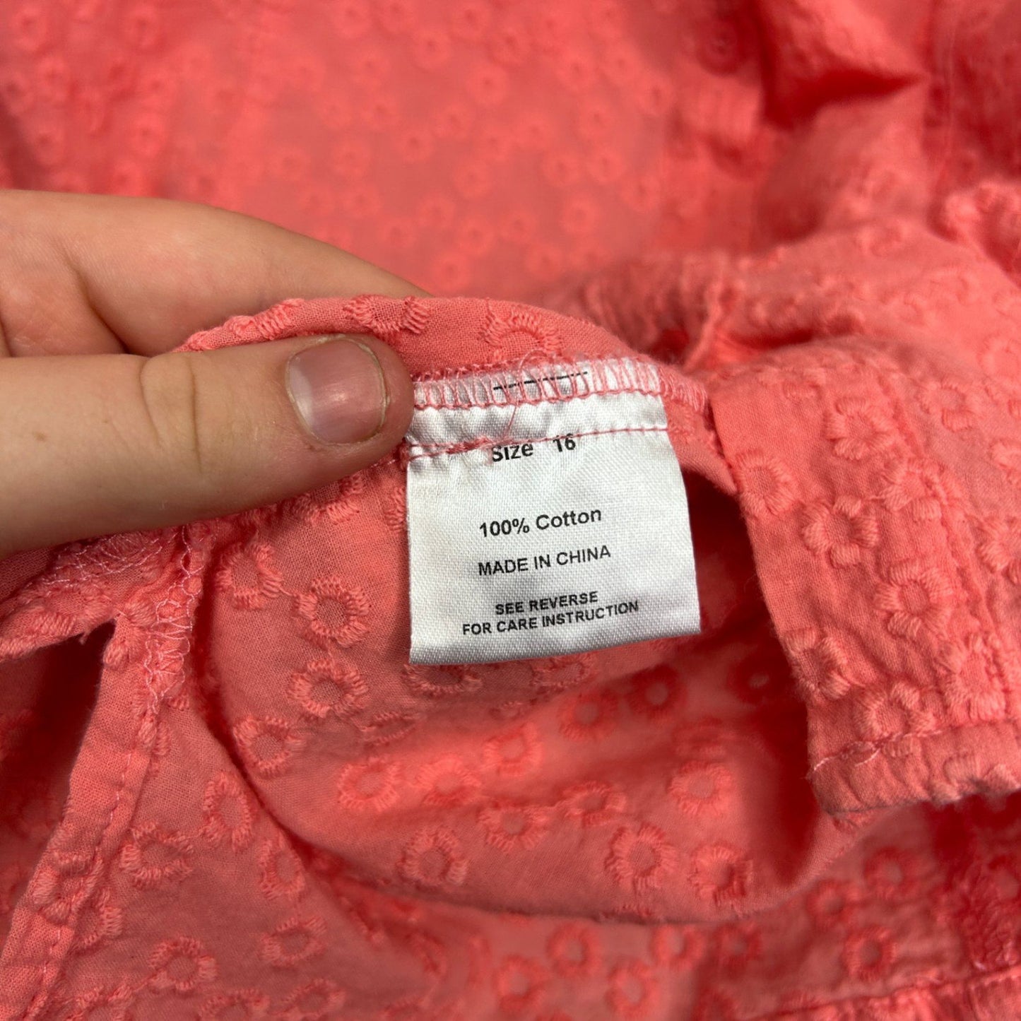 Noni B Embroidered Pink Cotton Long Sleeve Collared Button Up Blouse Size 16